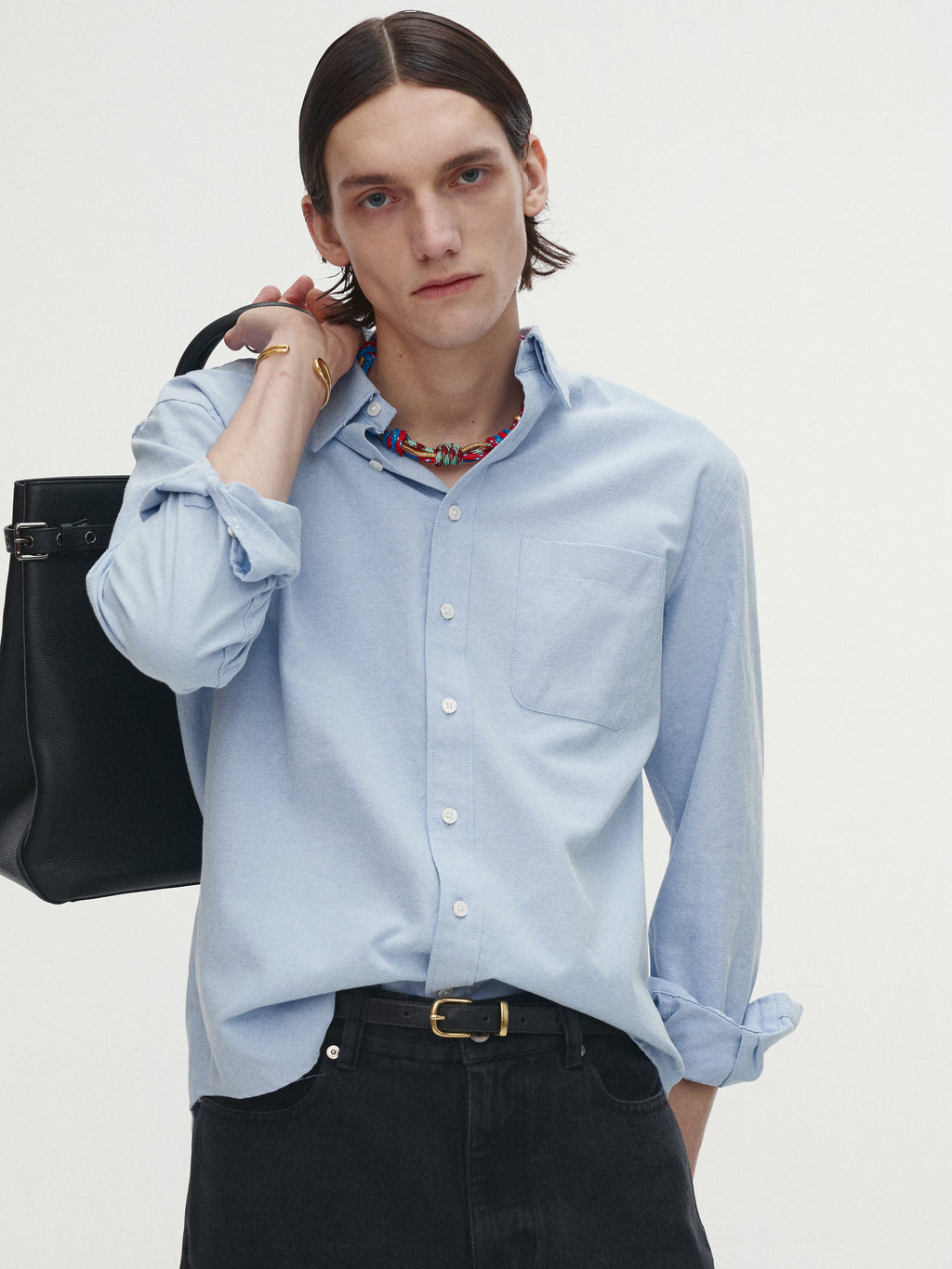 COTTON LYOCELL DISTRESSED OXFORD SHIRT_ SKY BLUE
