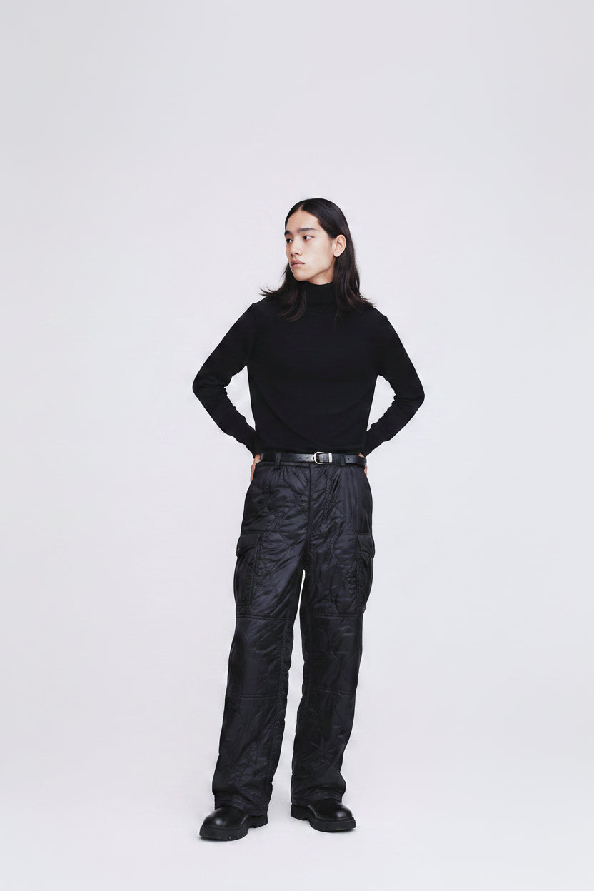 Utility Puffed Quilting Cargo Pants_ Black