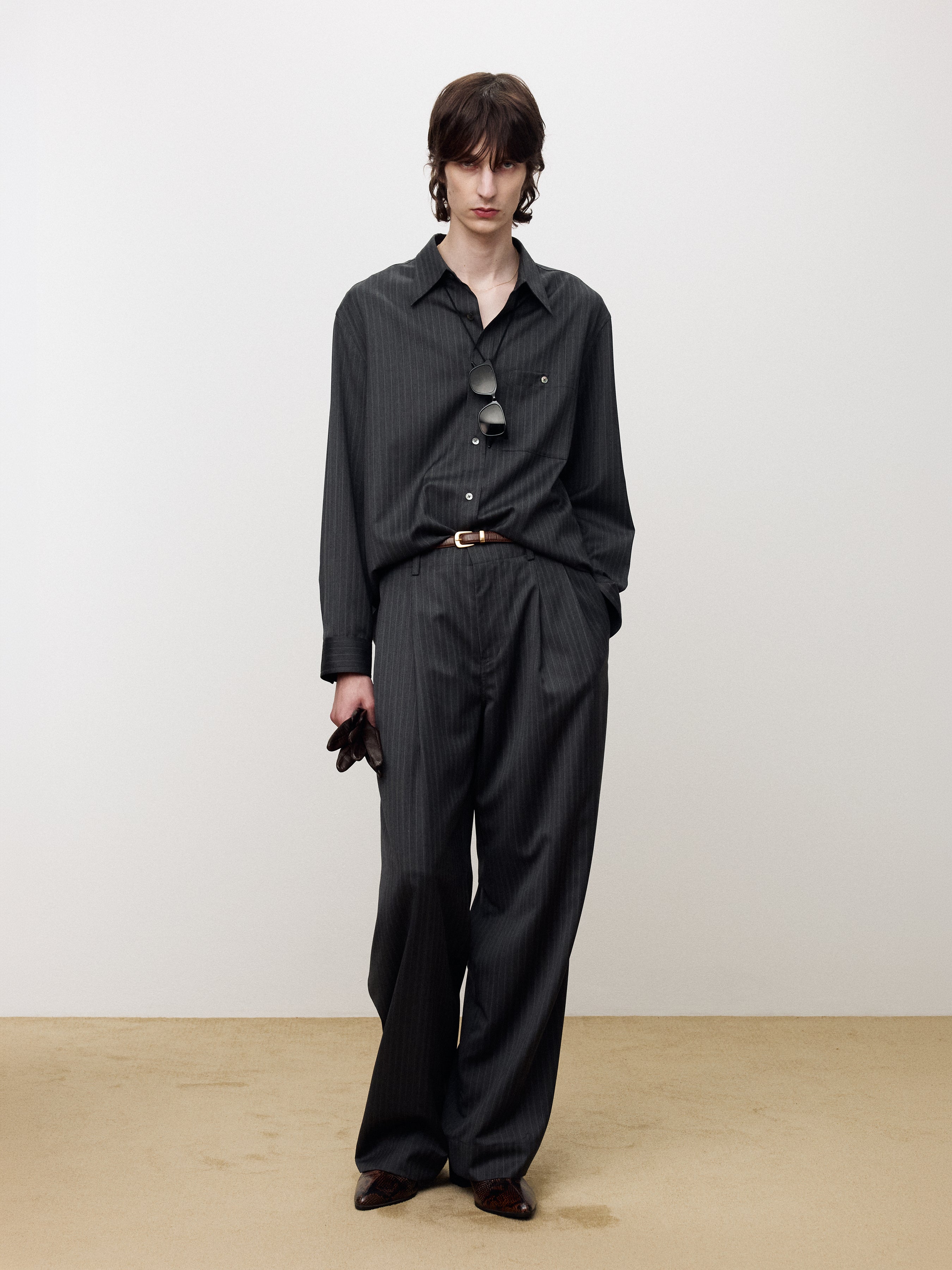WOOL STRIPED RELAXED SHIRT_ GREY PINSTRIPE