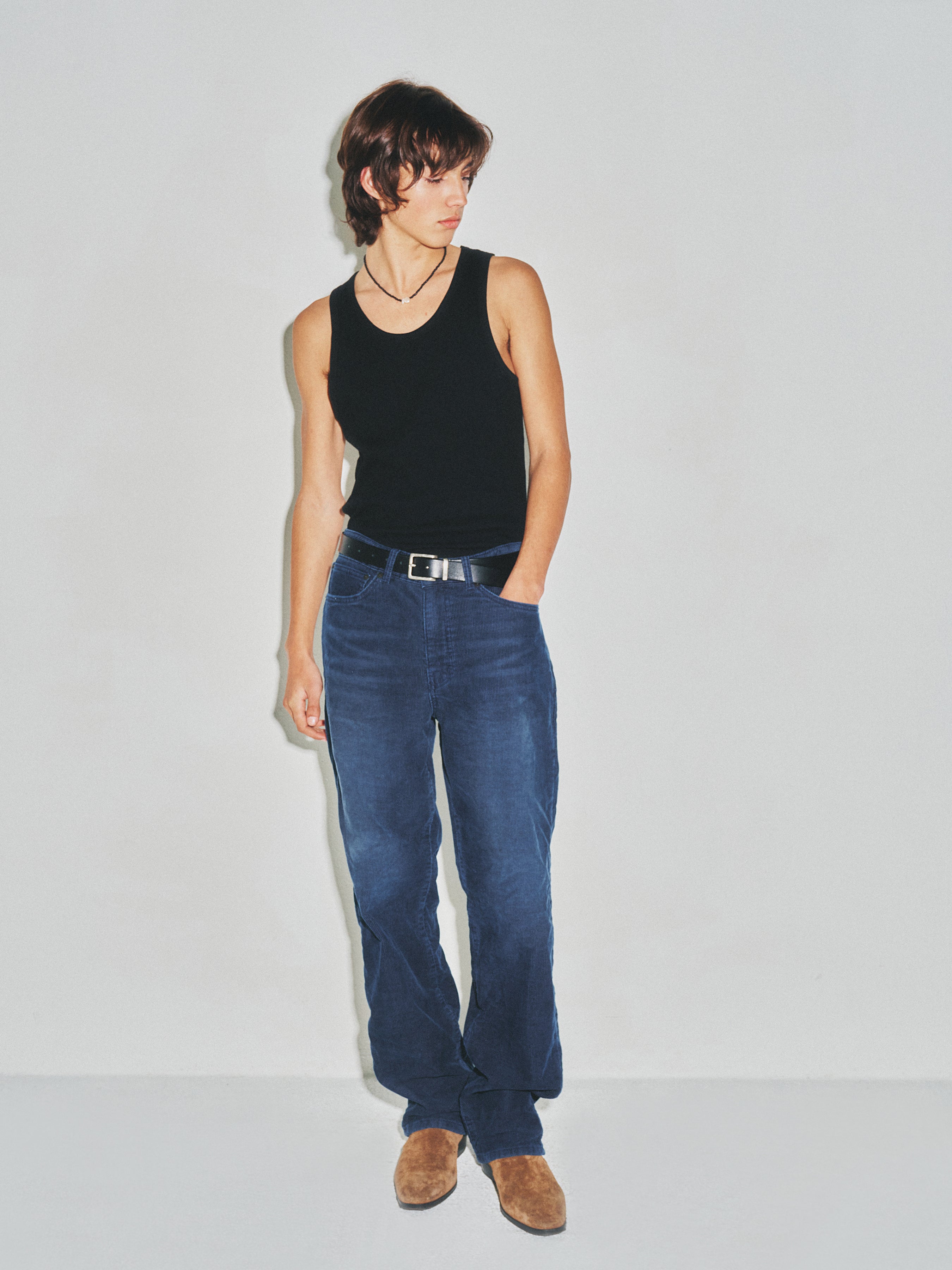 Indigo Garment-dyed Straight Cut Corduroy Pants_ Faded Indigo