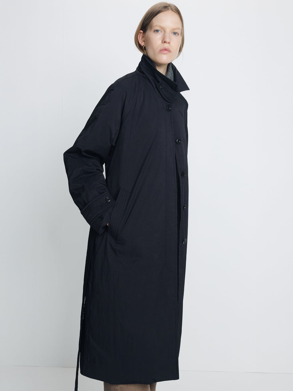 (W) TAILORED TRENCH PUFFER COAT_ BLACK
