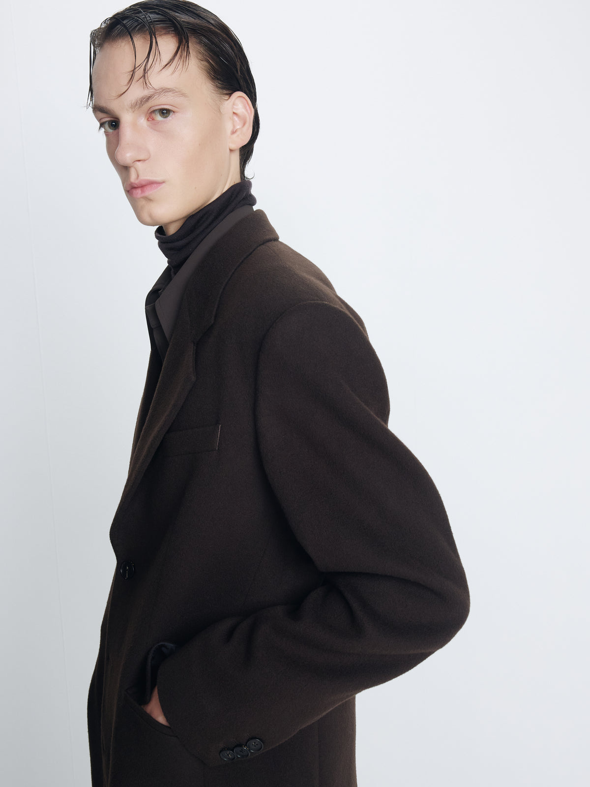 WOOL AND CASHMERE TAILORED COAT_ DEEP BROWN