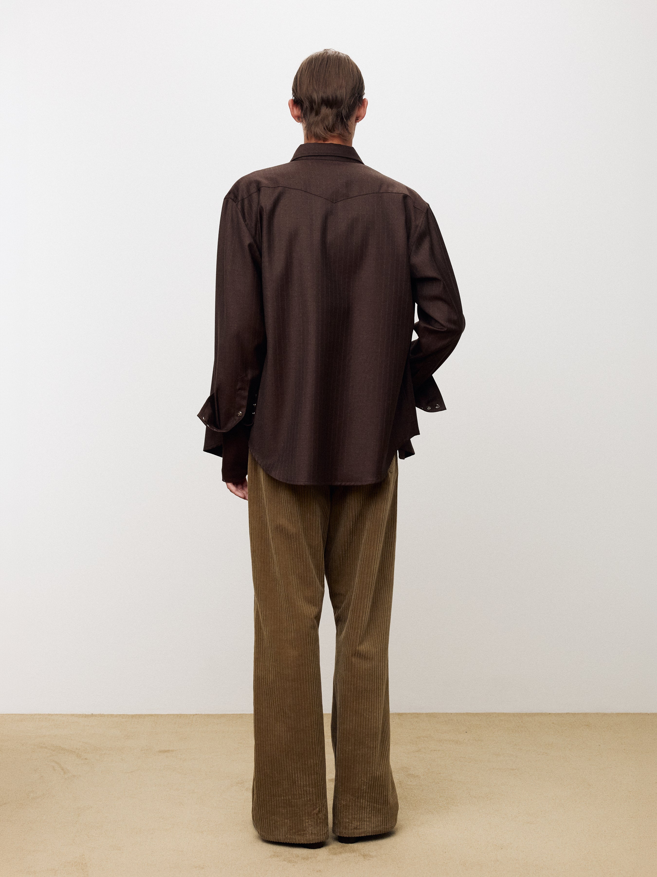 STRIPED WOOL WESTERN SHIRT_ SEPIA BROWN