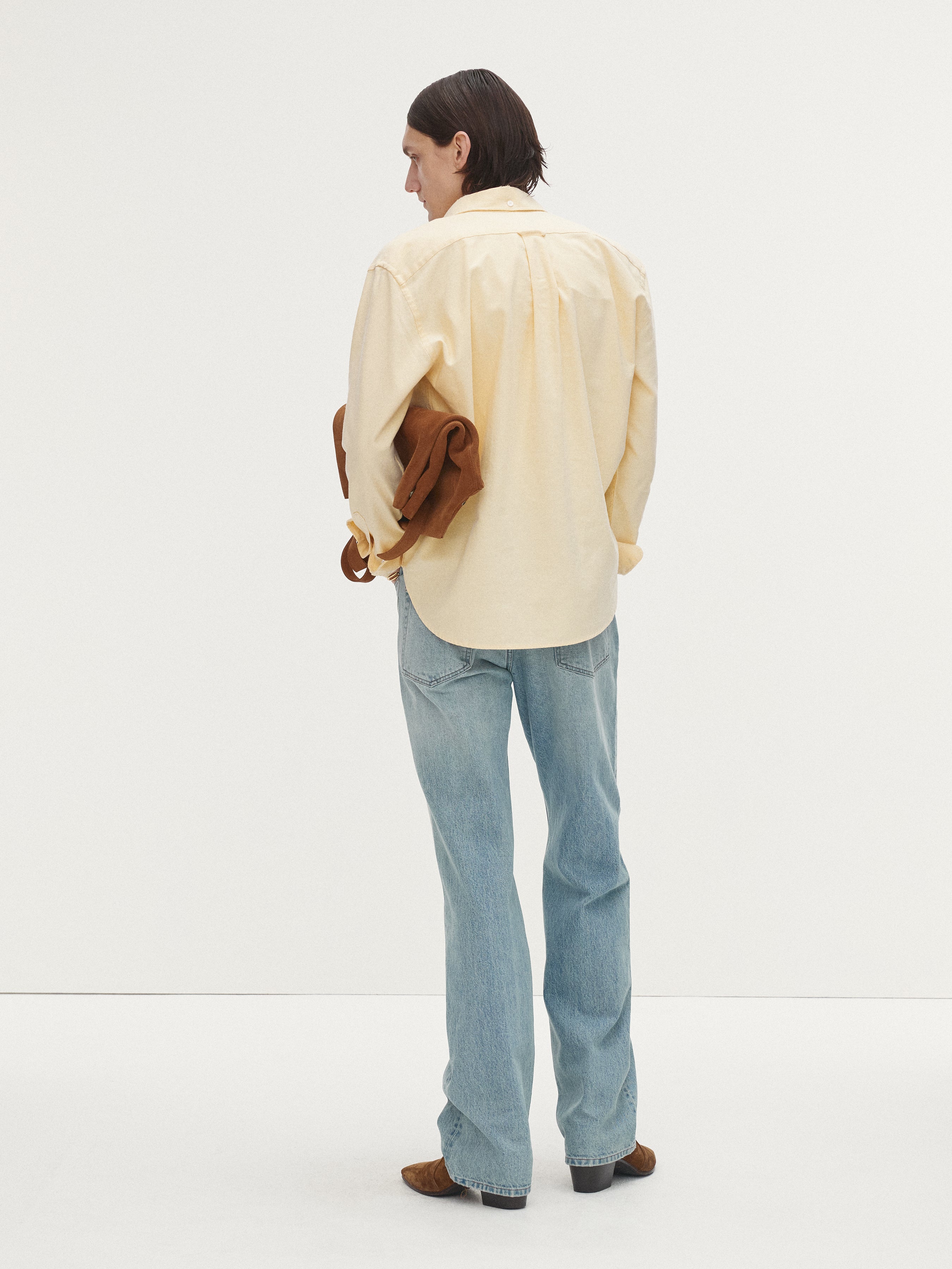 COTTON LYOCELL DISTRESSED OXFORD SHIRT_ PALE YELLOW