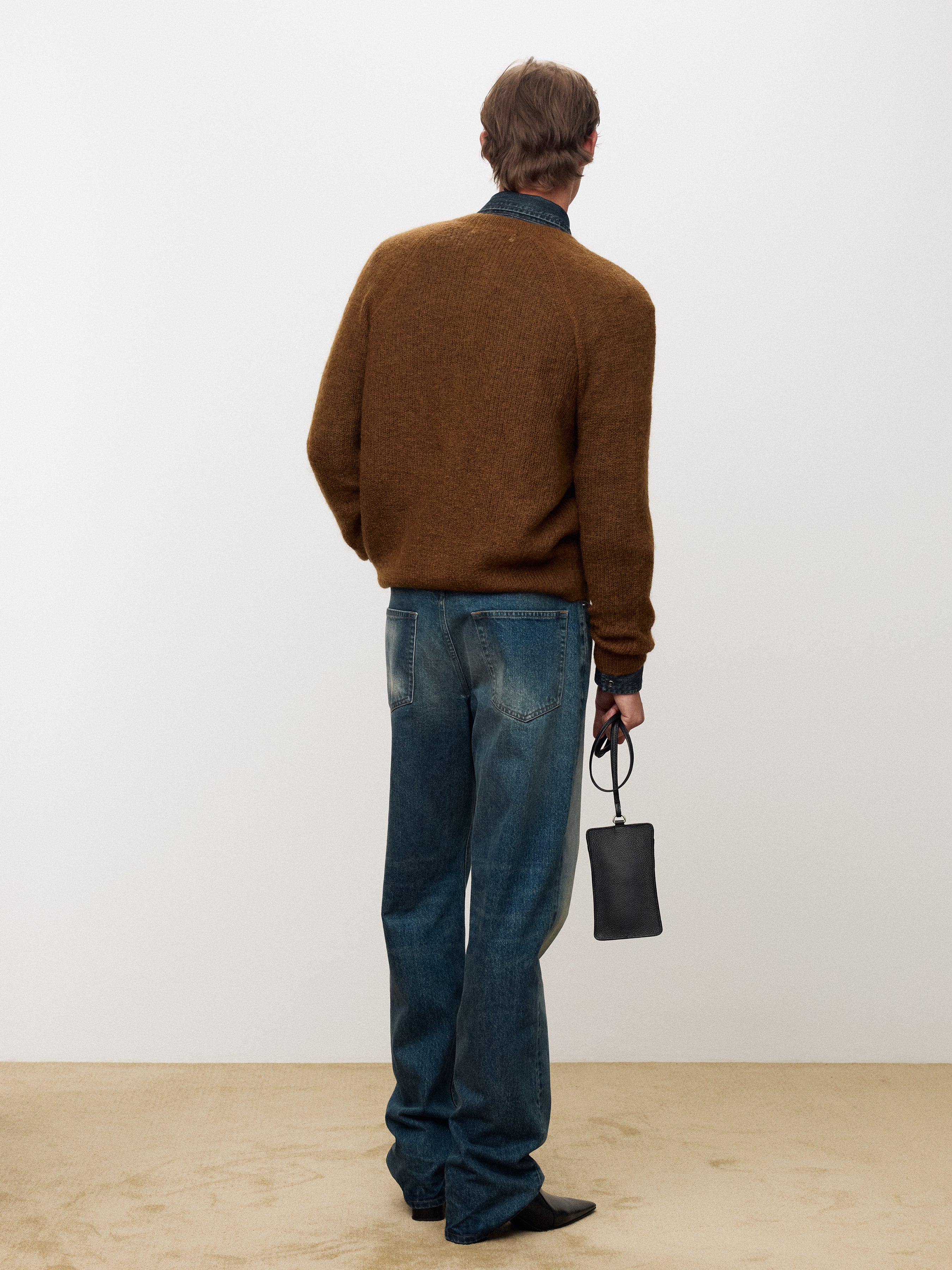 WOOL AND MOHAIR RIBBED MESH CARDIGAN_ CAMEL