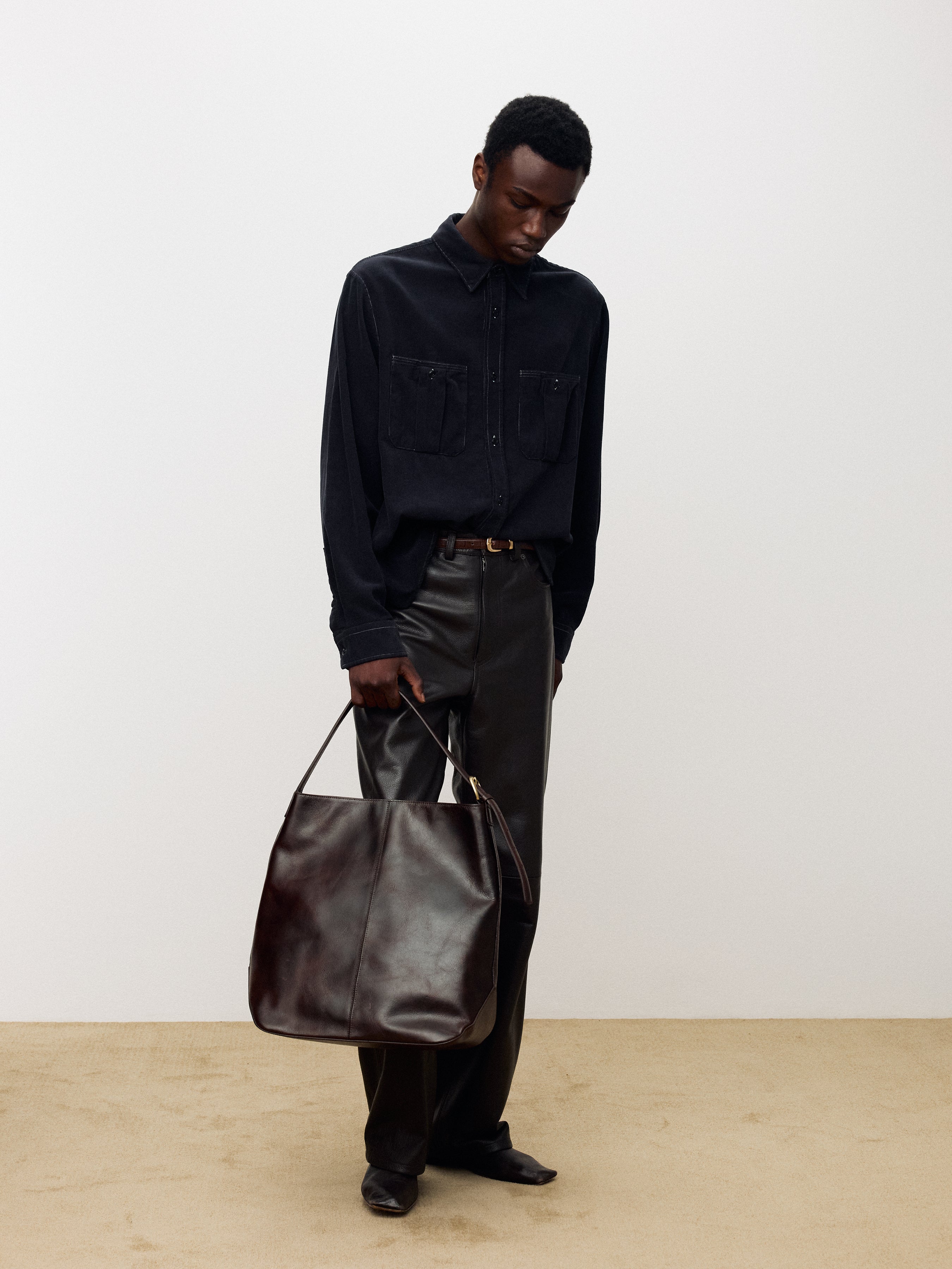 GARMENT-DYED CORDUROY DOUBLE POCKET SHIRT_ NAVY