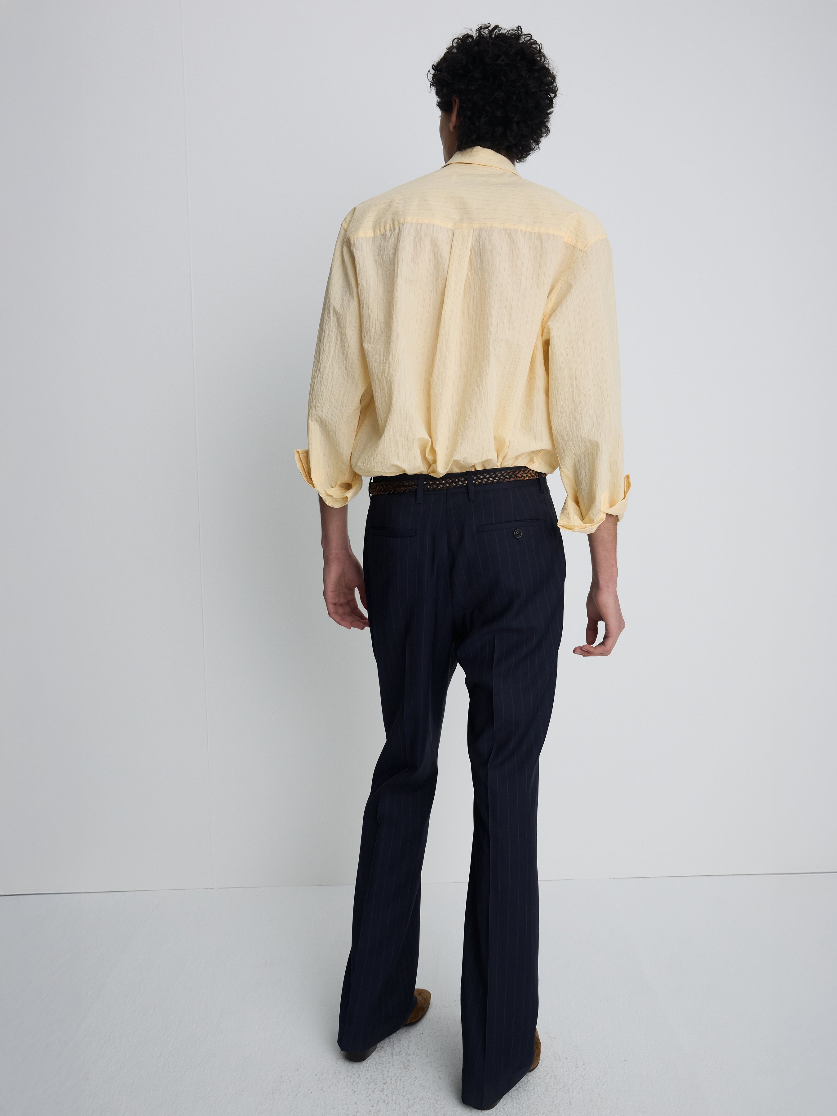 PINSTRIPED COTTON BLEND SHIRT_ PALE YELLOW