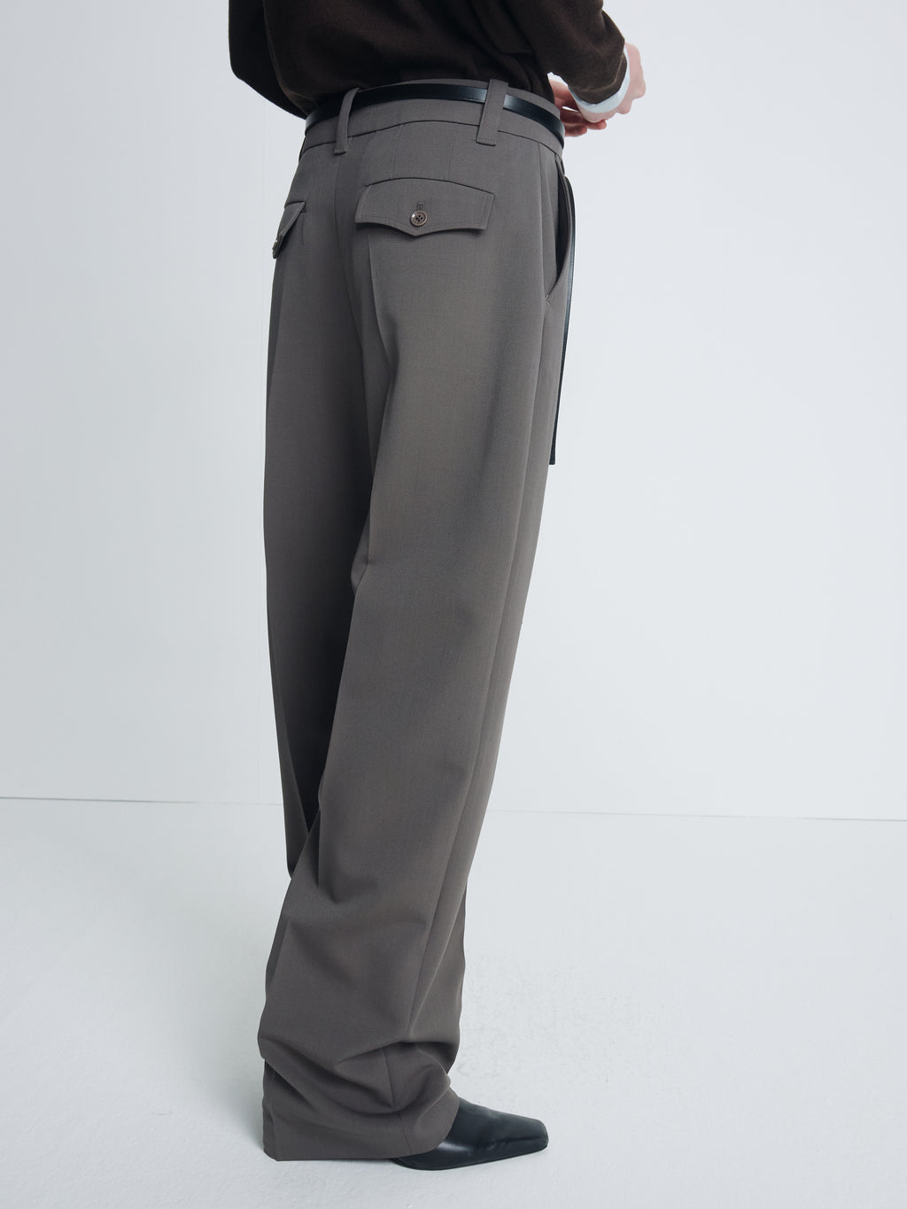(W) WOOL OVERSIZED TROUSERS_ TAUPE GREY