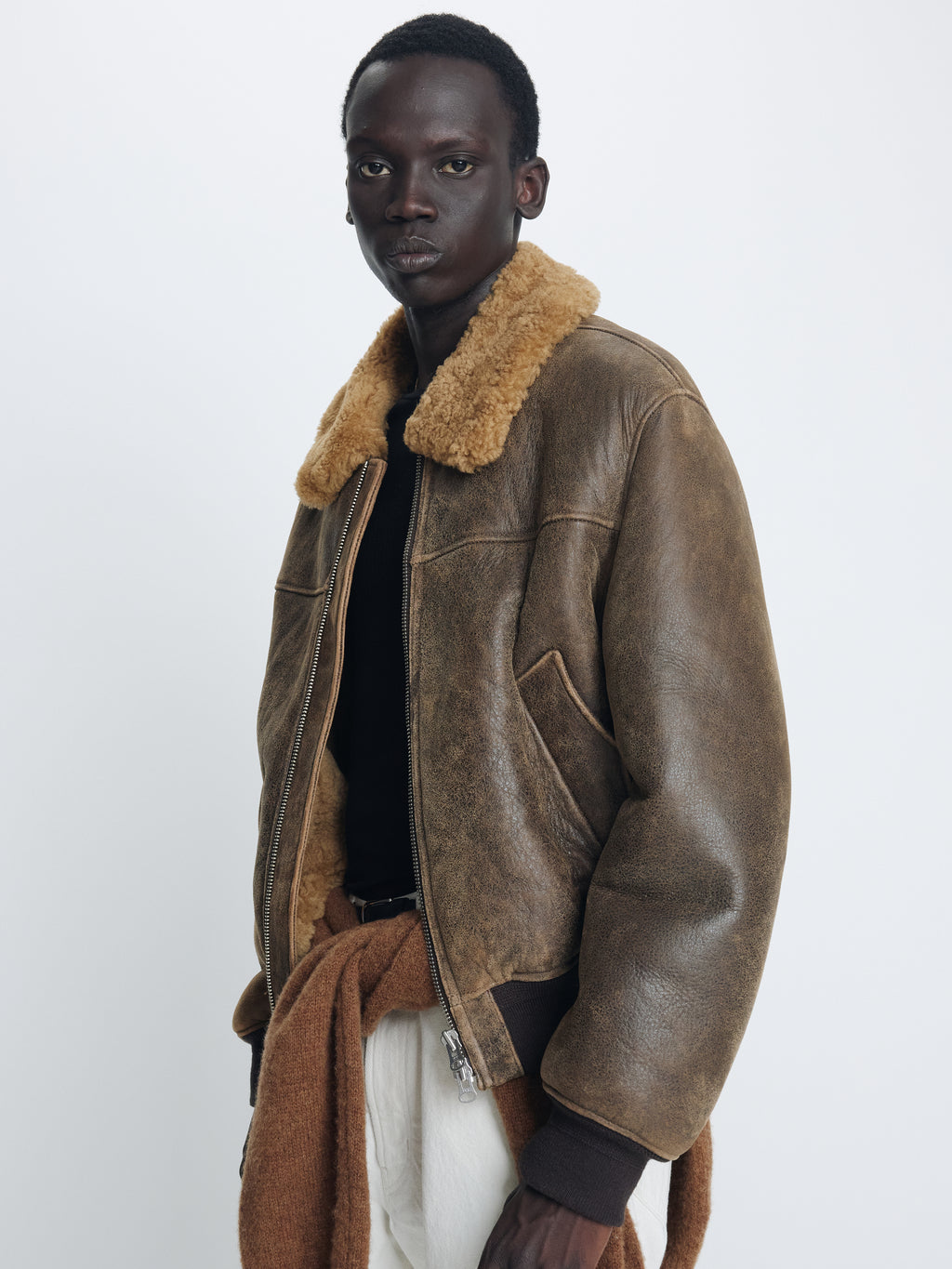 LAMB SHEARLING LEATHER BOMBER JACKET_ FADED BROWN