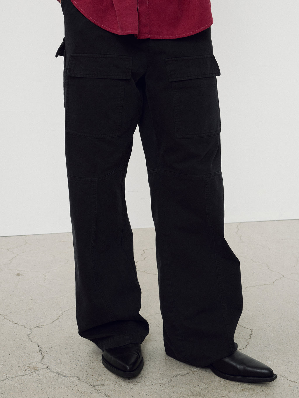 Wide-Leg Garment Washed Cargo Pants_ Faded Black