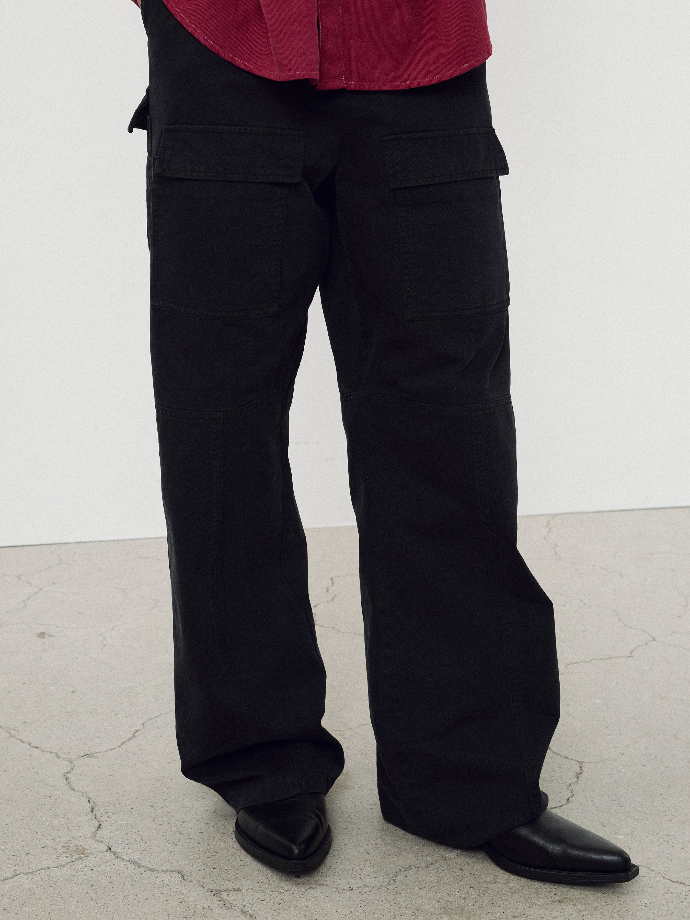 Wide-Leg Garment Washed Cargo Pants_ Faded Black