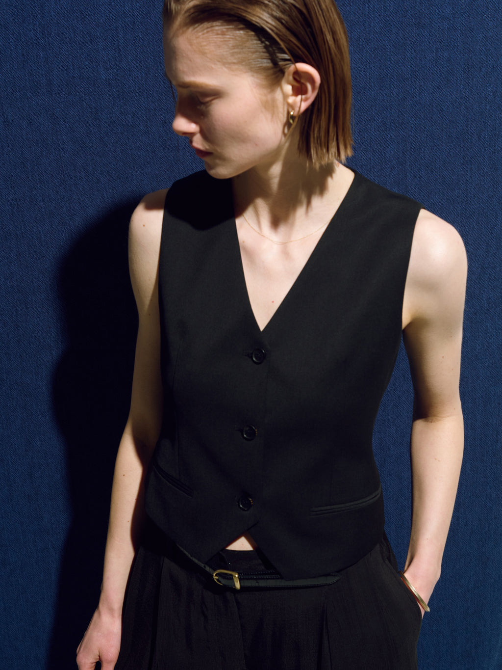 (W) WOOL TAILORED VEST_ BLACK