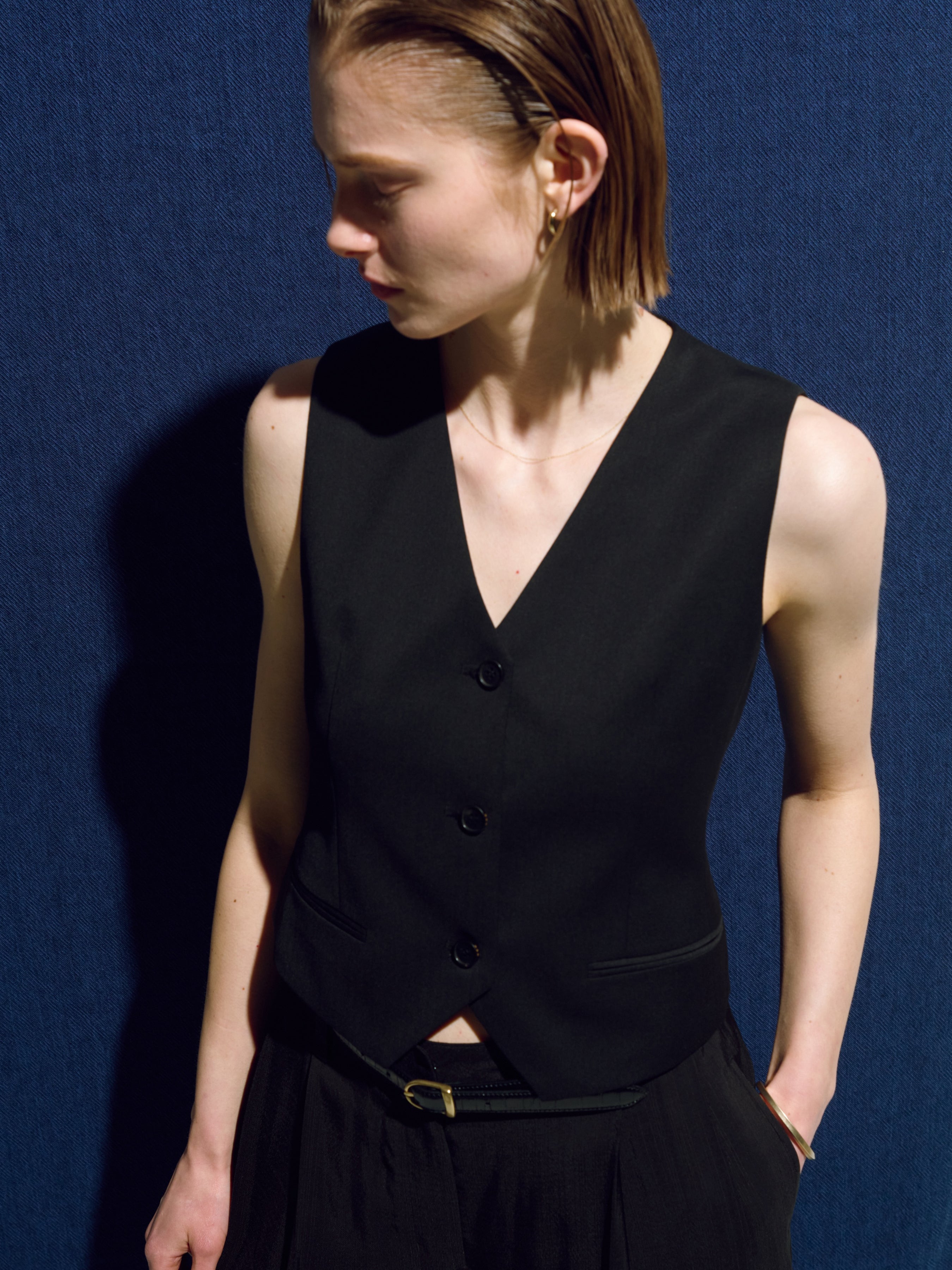 (W) WOOL TAILORED VEST_ BLACK