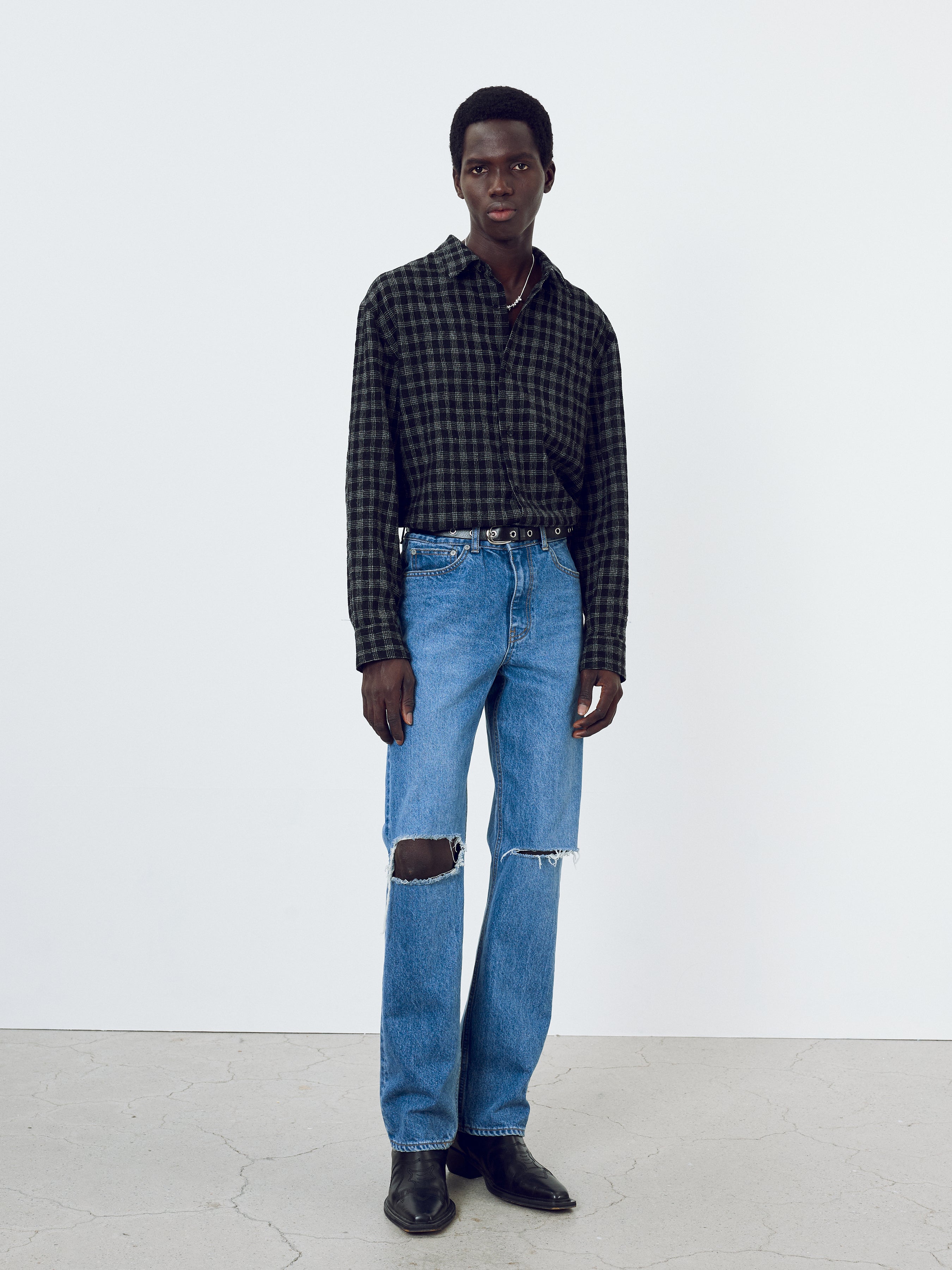 Straight-Leg Distressed Denim Jeans_ Mid Blue