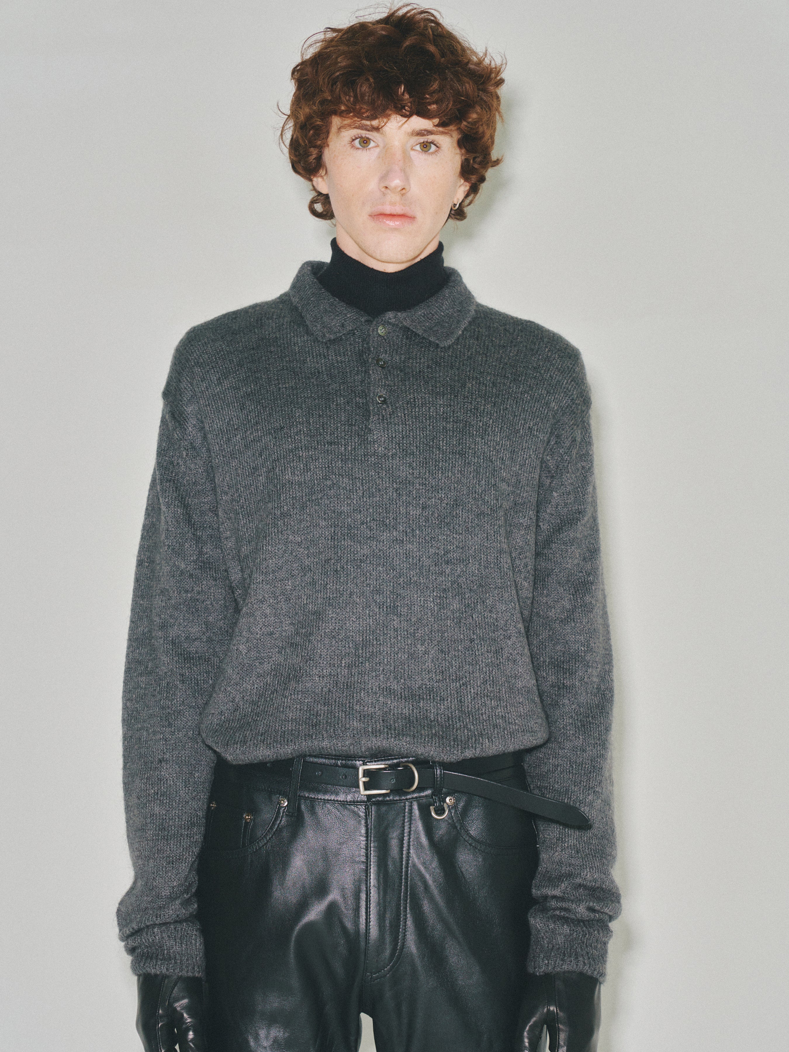 Italian Fabric Brushed Mohair Polo knit_ Charcoal