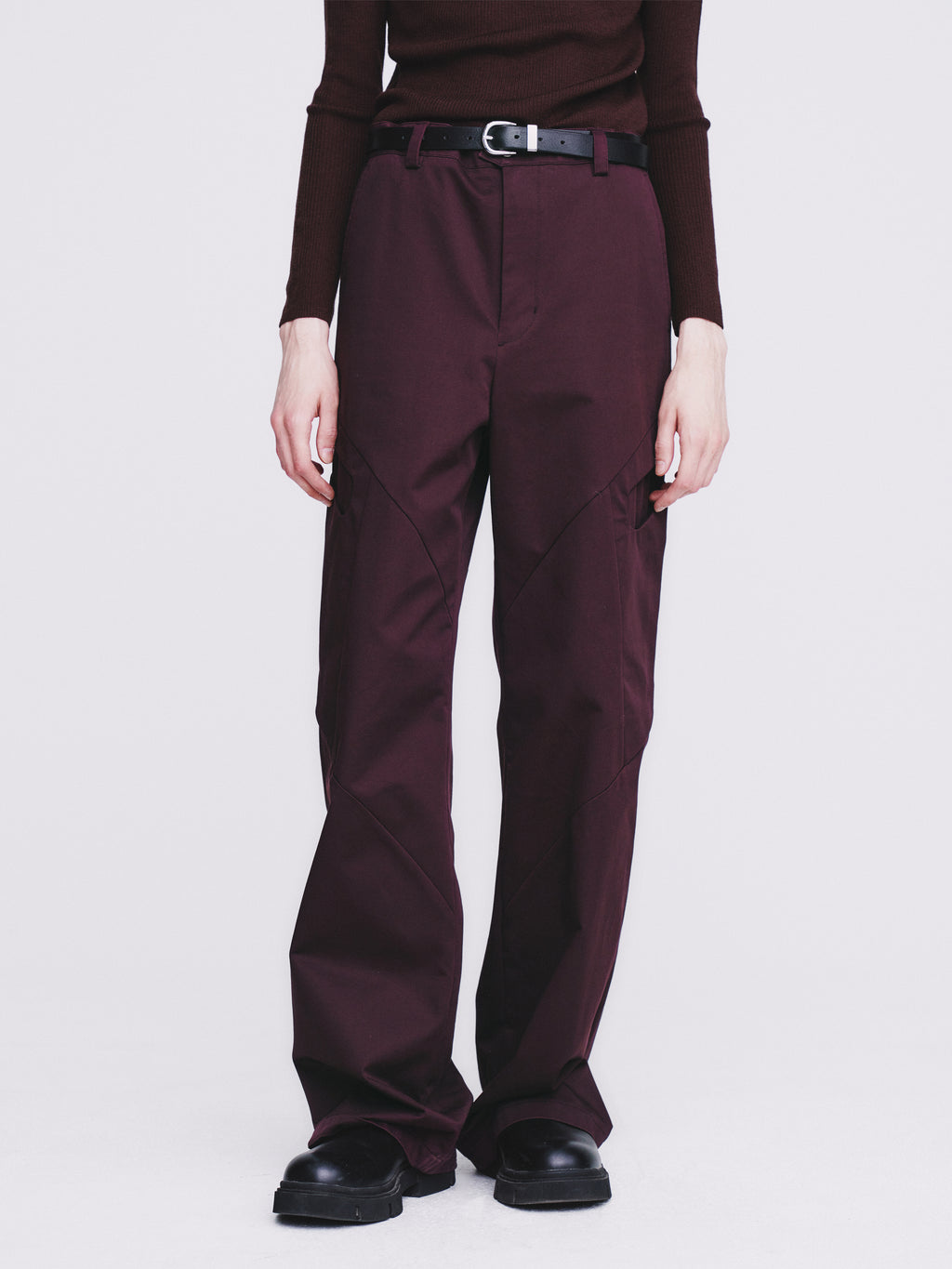 High Density Curved Multi-Pocket Pants_ Dark Burgundy