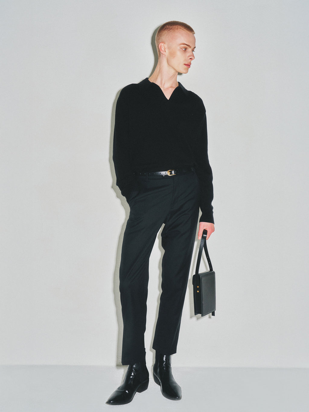 High Count Whole Garment Saddle Neck Knit_ Black