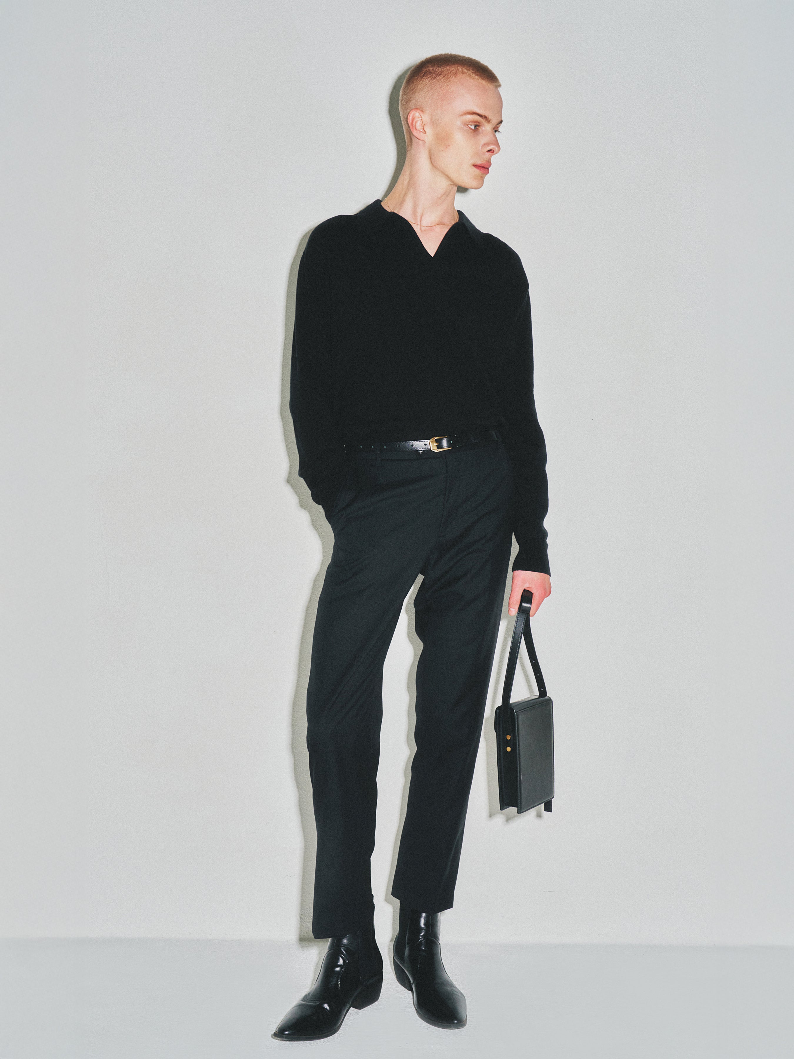 High Count Whole Garment Saddle Neck Knit_ Black
