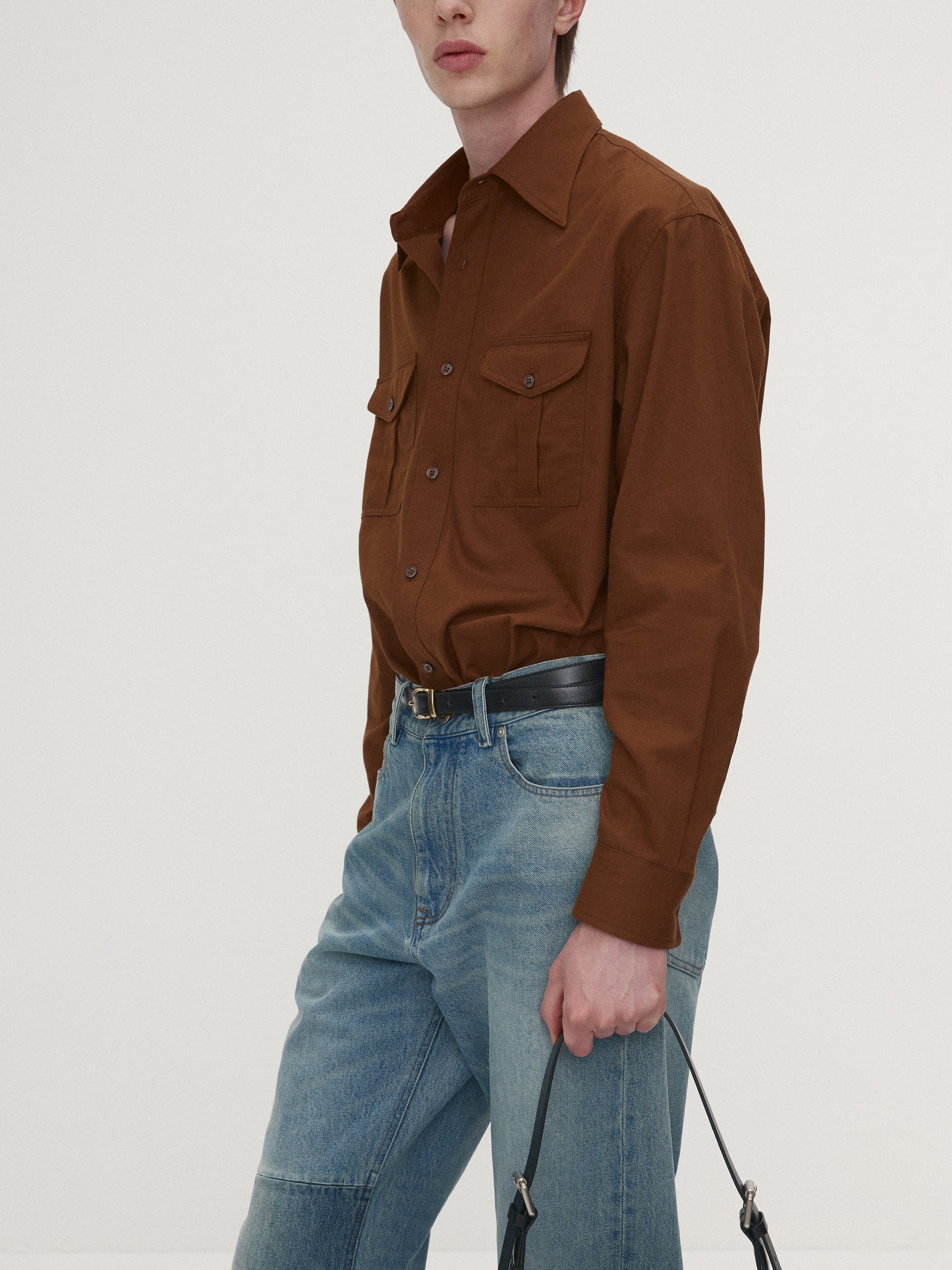SAND-WASHED COTTON OFFICER SHIRT_ AMBER BROWN