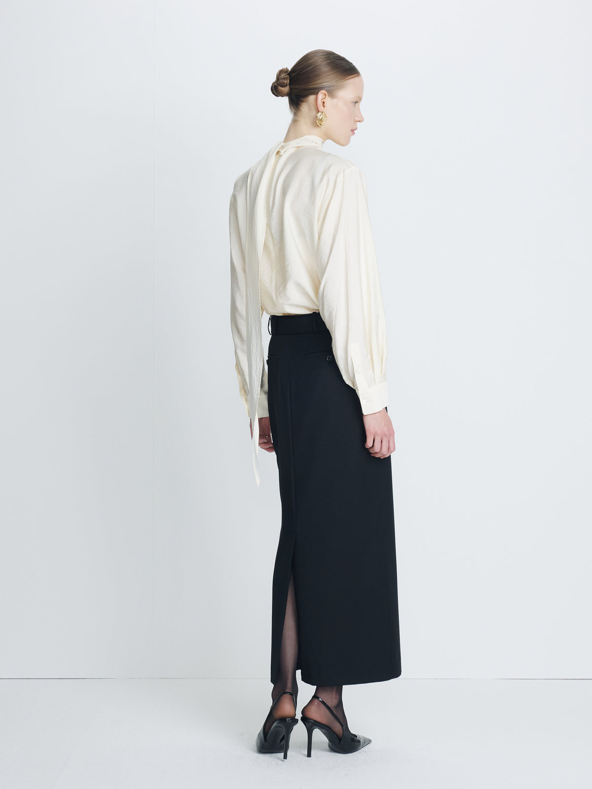 (W) WOOL BELTED MAXI SKIRT_ BLACK
