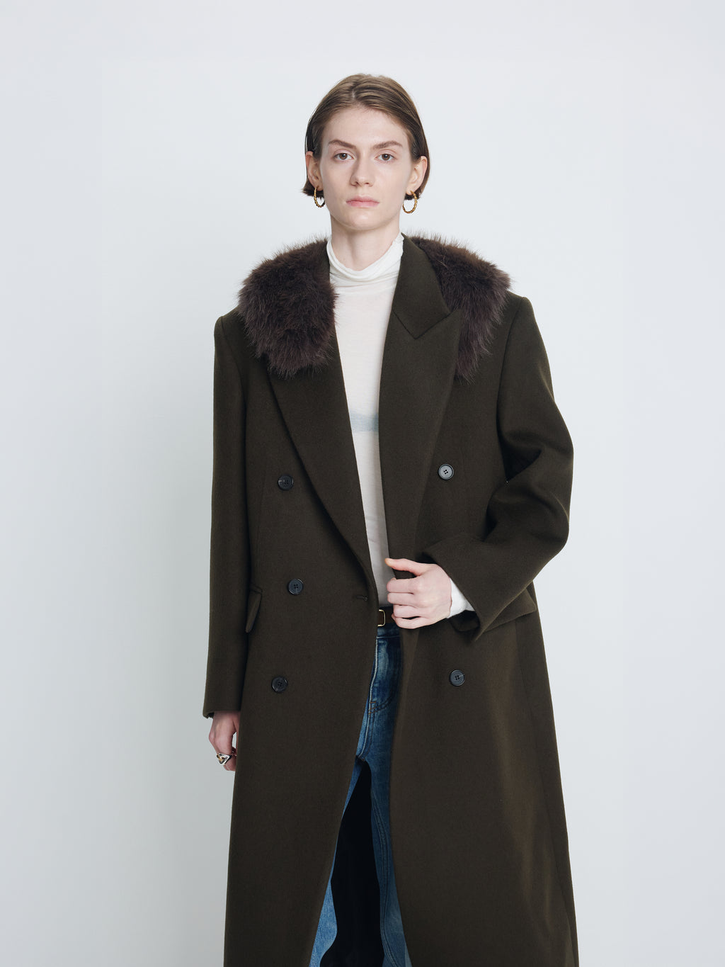 (W) WOOL TAILORED DOUBLE-BREASTED MAXI COAT_ KHAKI DARK BROWN