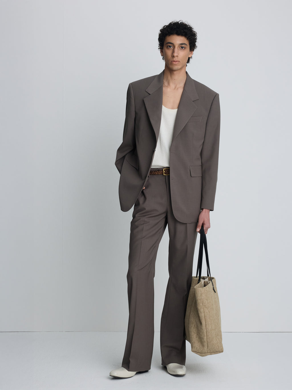 TROPICAL WOOL FLARED TROUSERS_ TAUPE