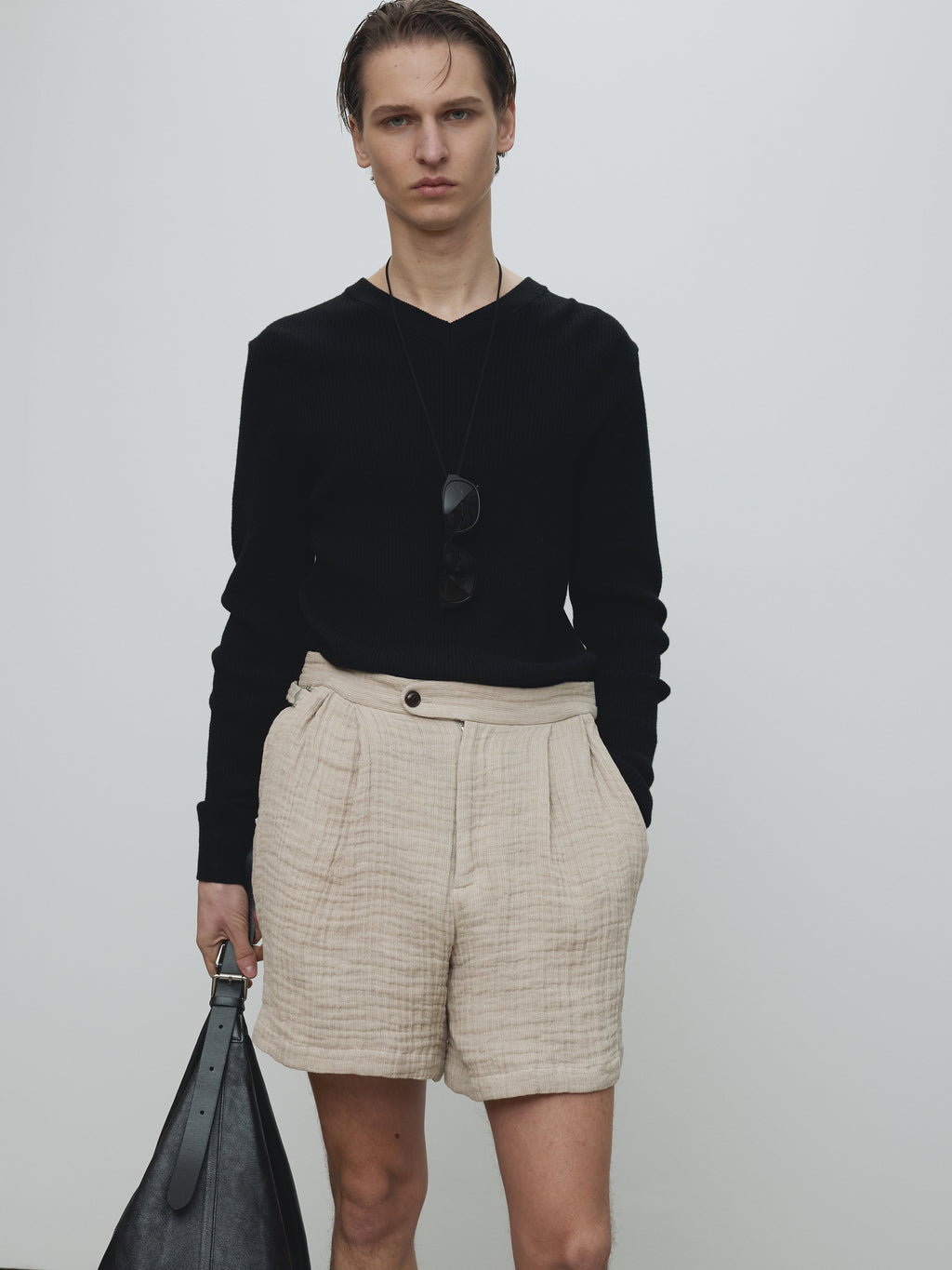 DOUBLE WEAVE LINEN SHORT_ FRENCH BEIGE