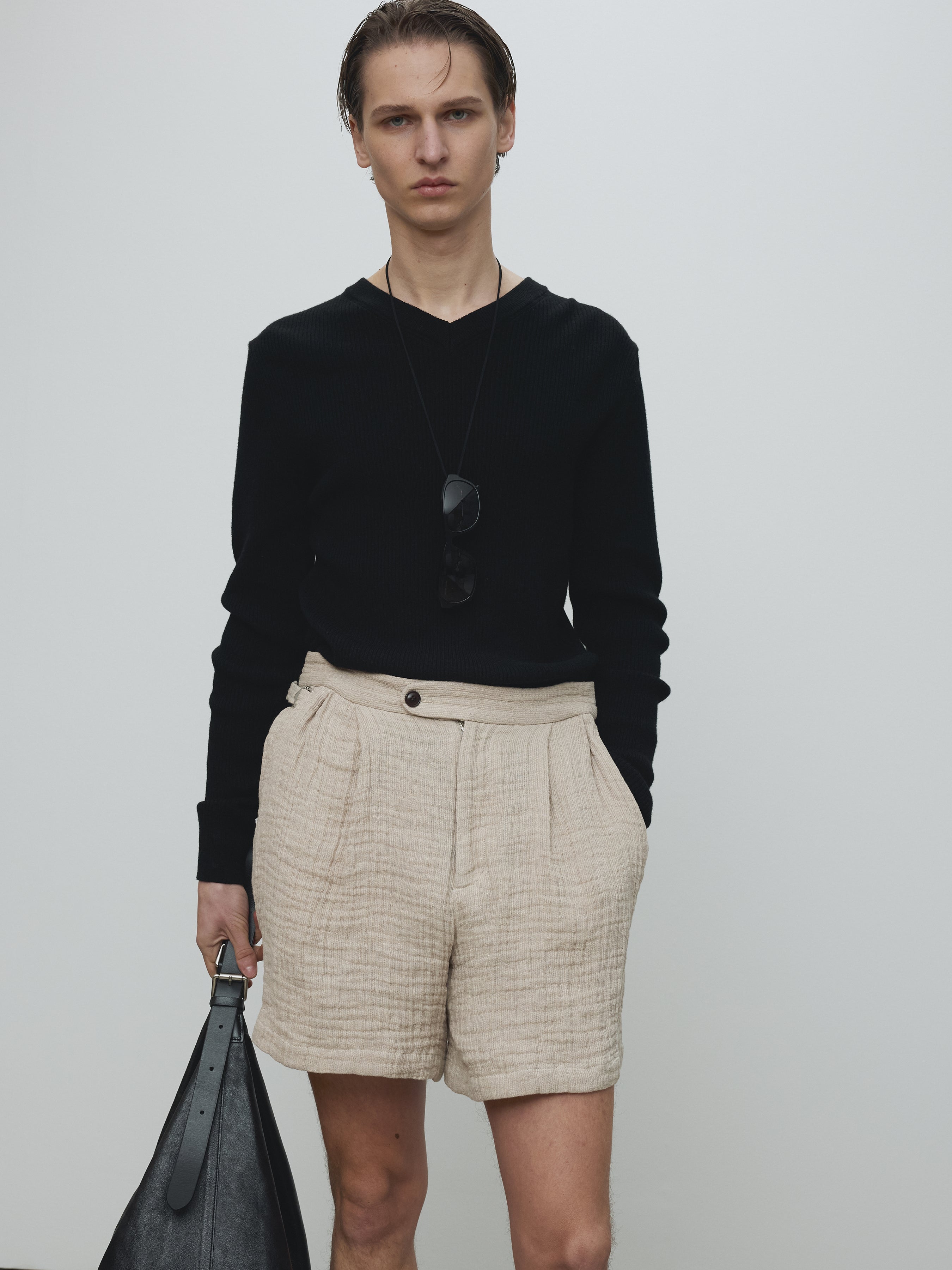 DOUBLE WEAVE LINEN SHORT_ FRENCH BEIGE