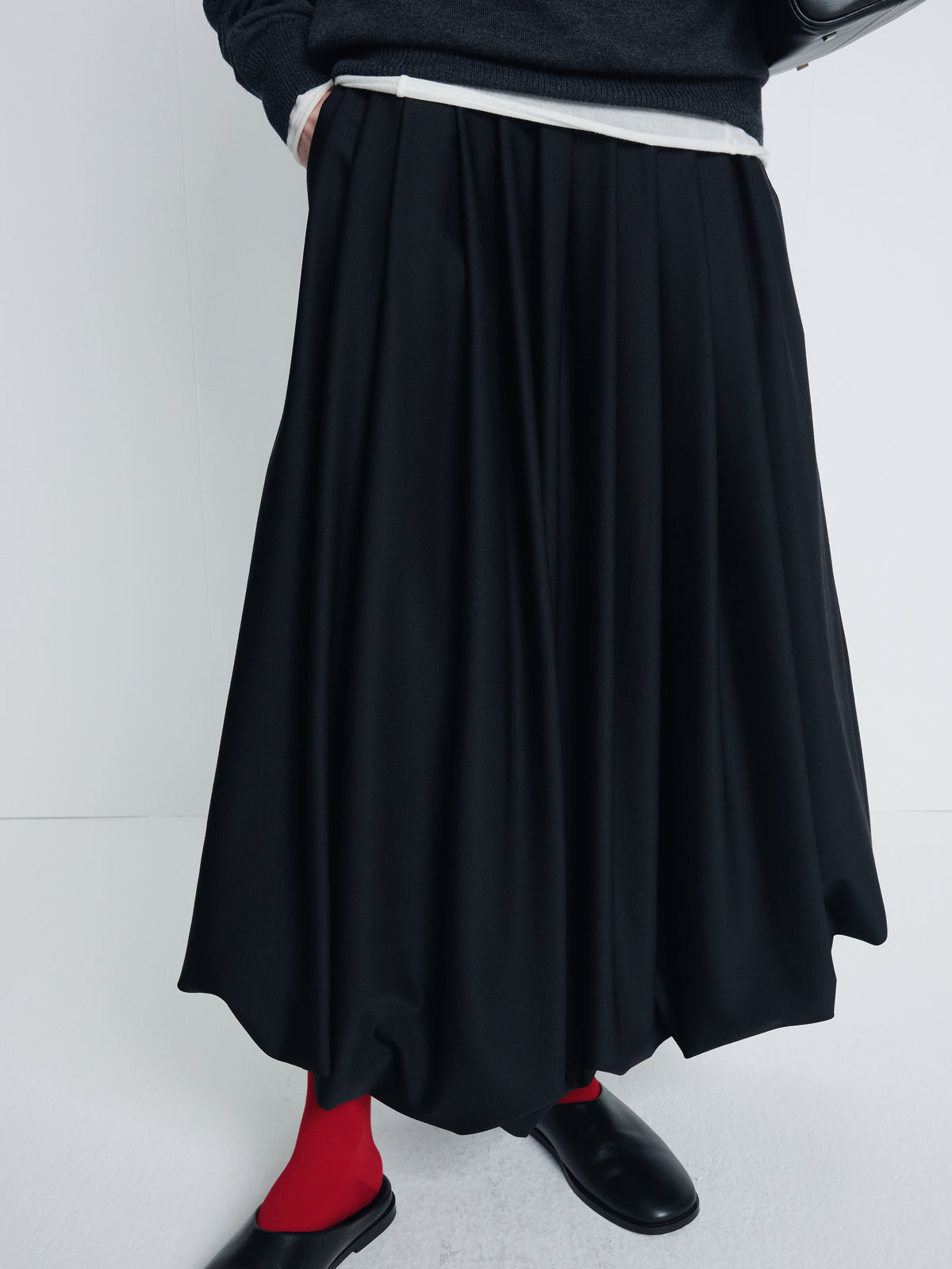 (W) WOOL BALLOON SKIRT_ BLACK