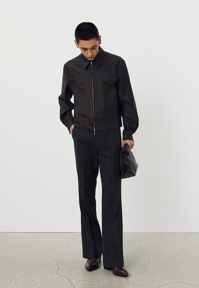 Worsted Wool Western Blouson Jacket_ Brown Stripe