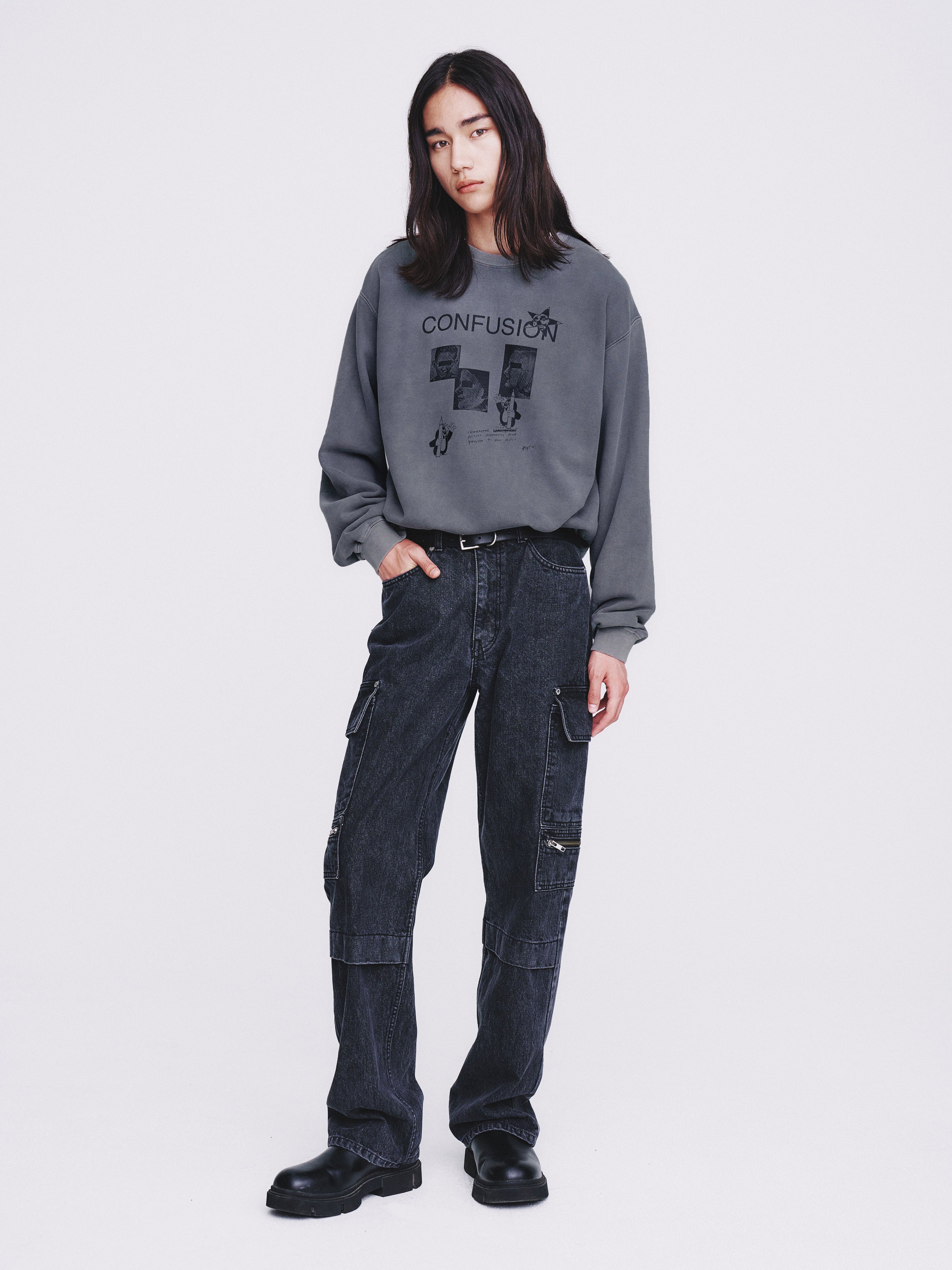 Confusion Mugshot Garment-dyeing Sweatshirt_ Faded Grey