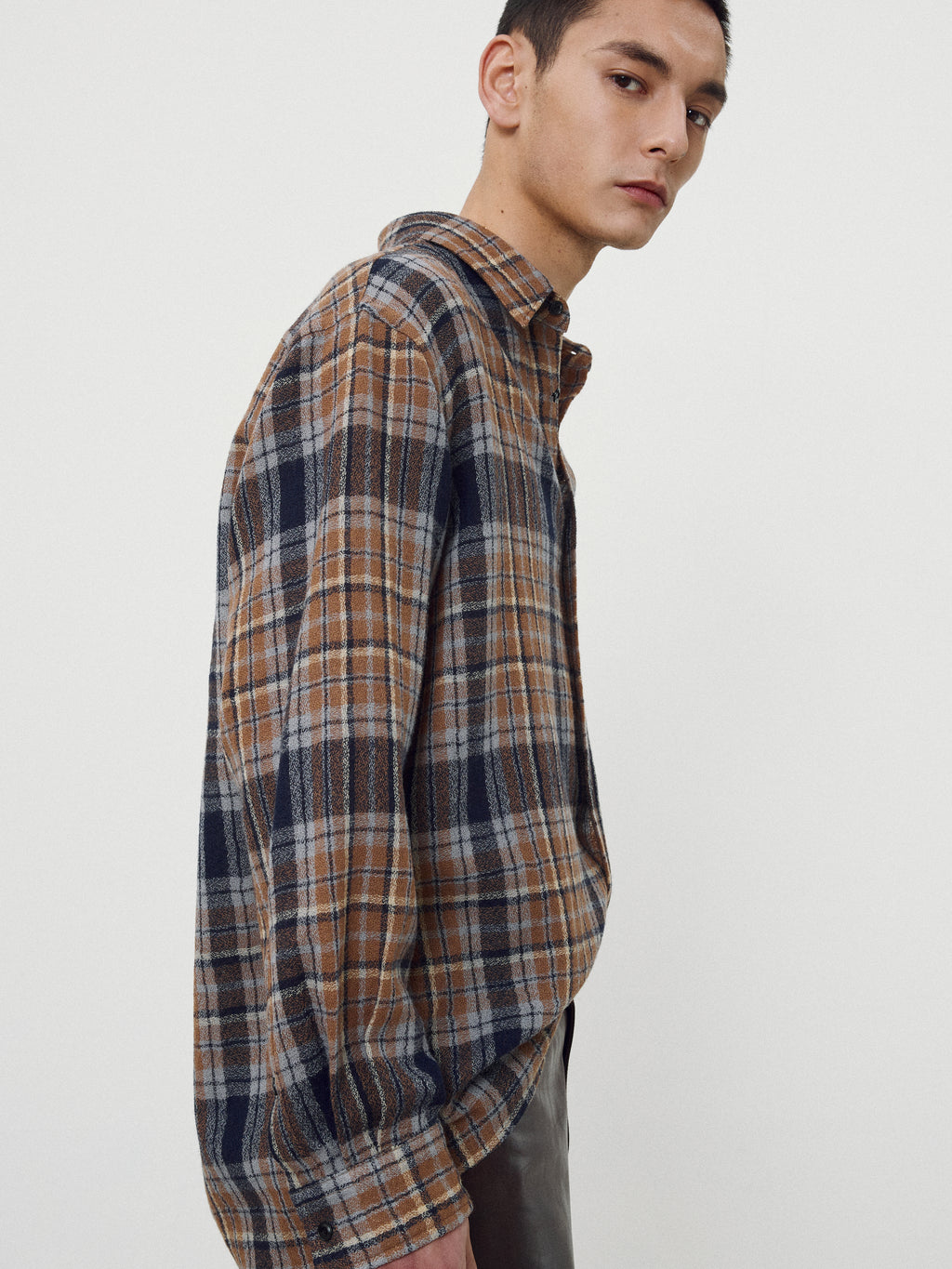Light Wool Single Pocket Check Shirt_ Camel