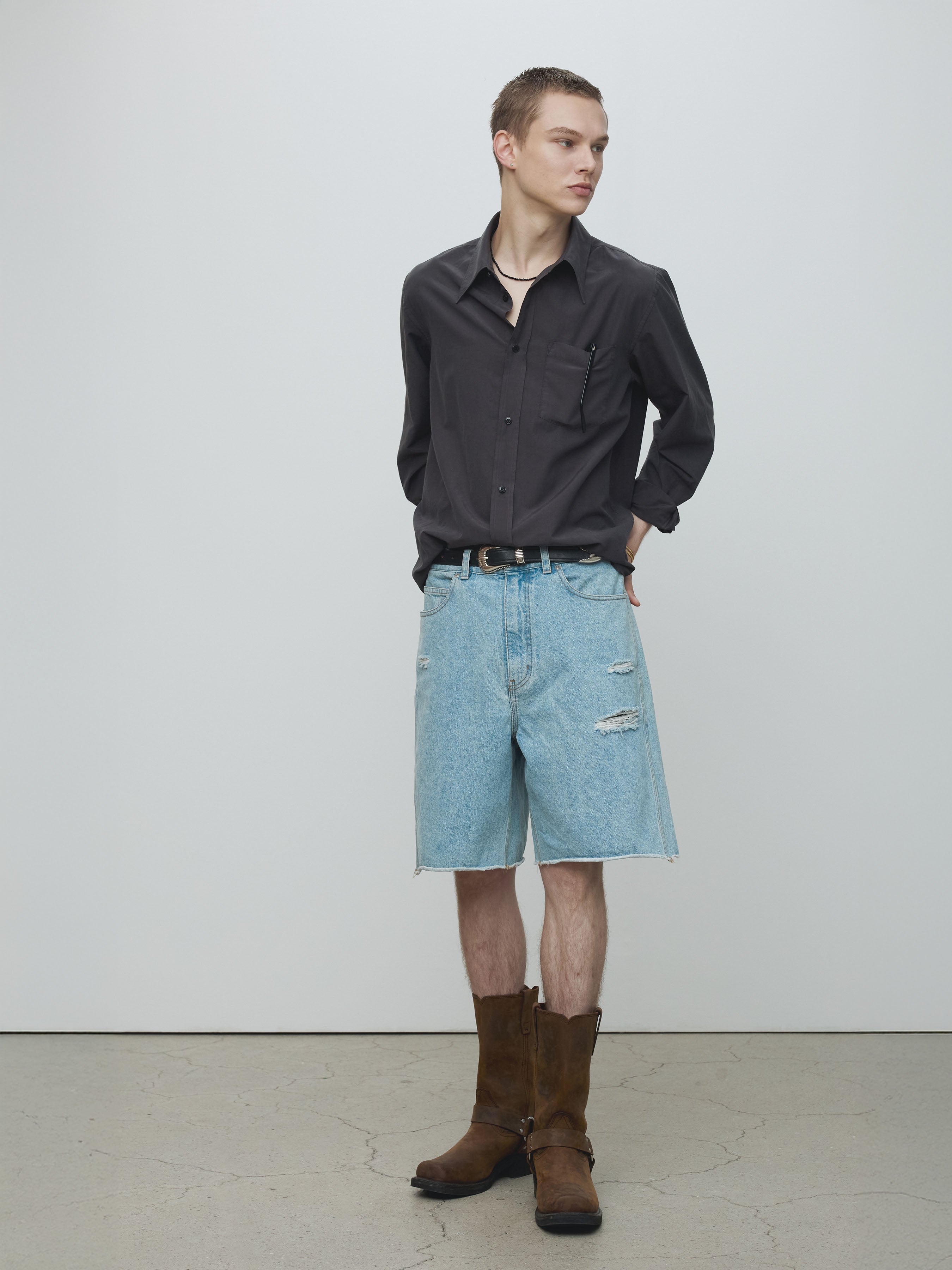 SILK COTTON GARMENT-DYED SHIRT_ FADED BLACK