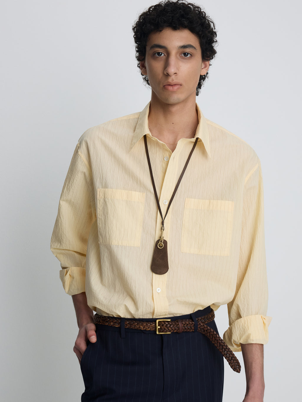 PINSTRIPED COTTON BLEND SHIRT_ PALE YELLOW