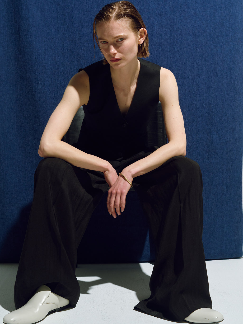 (W) WOOL TAILORED VEST_ BLACK