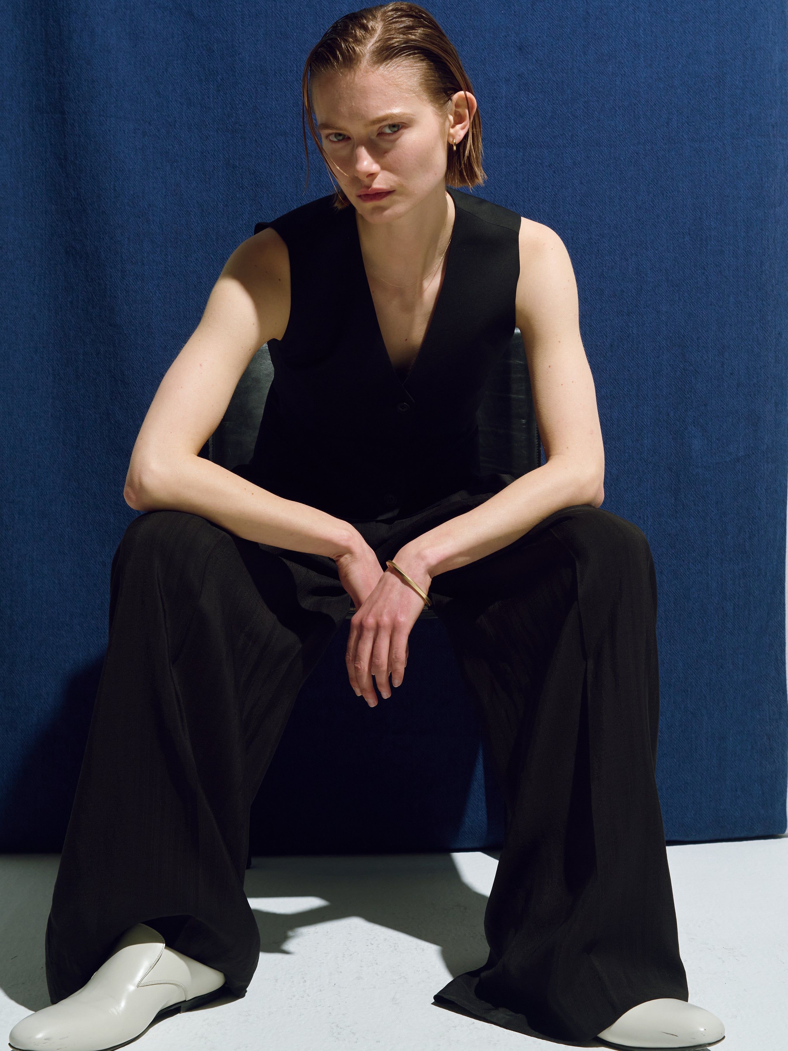 (W) WOOL TAILORED VEST_ BLACK