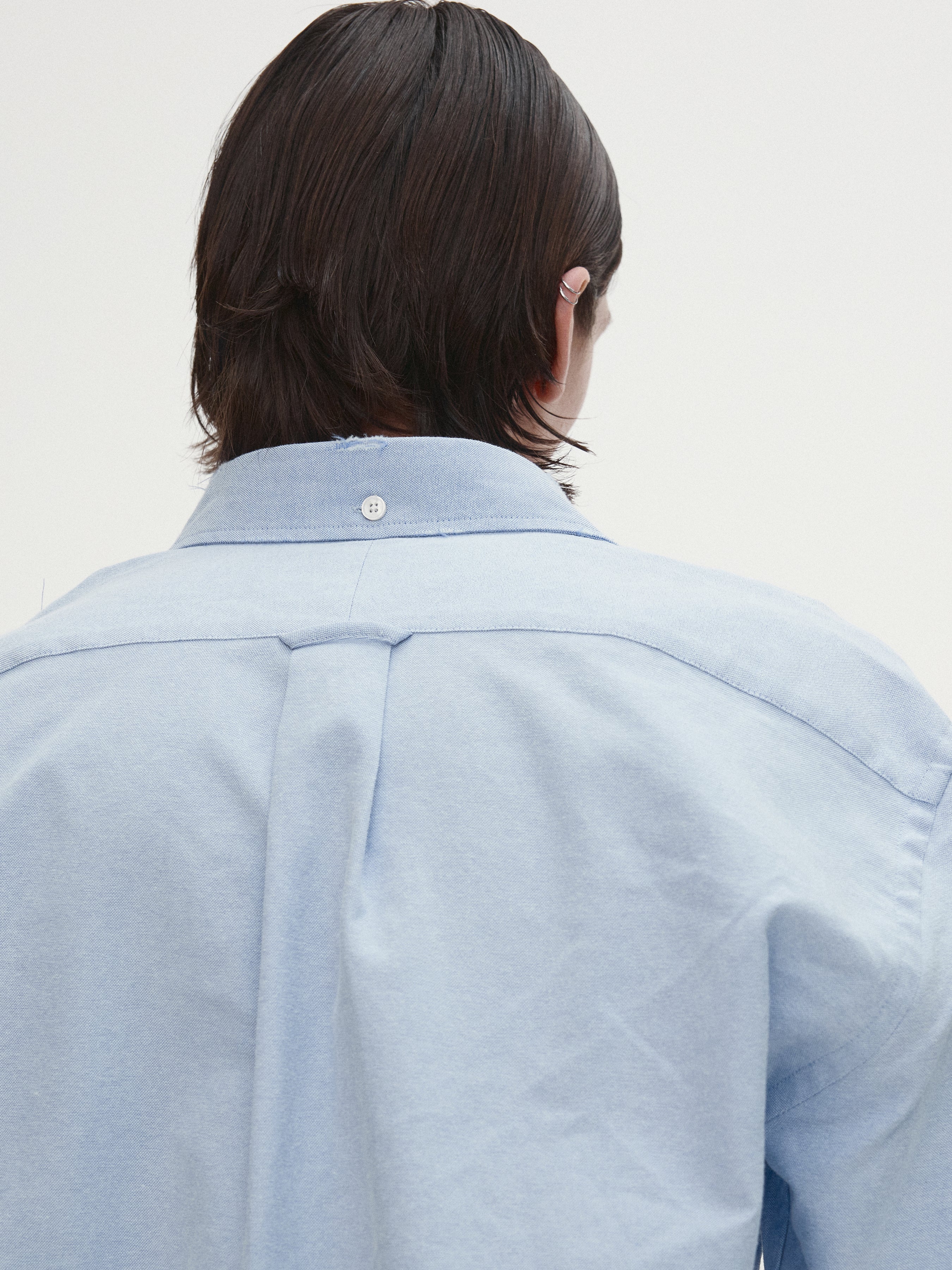 COTTON LYOCELL DISTRESSED OXFORD SHIRT_ SKY BLUE