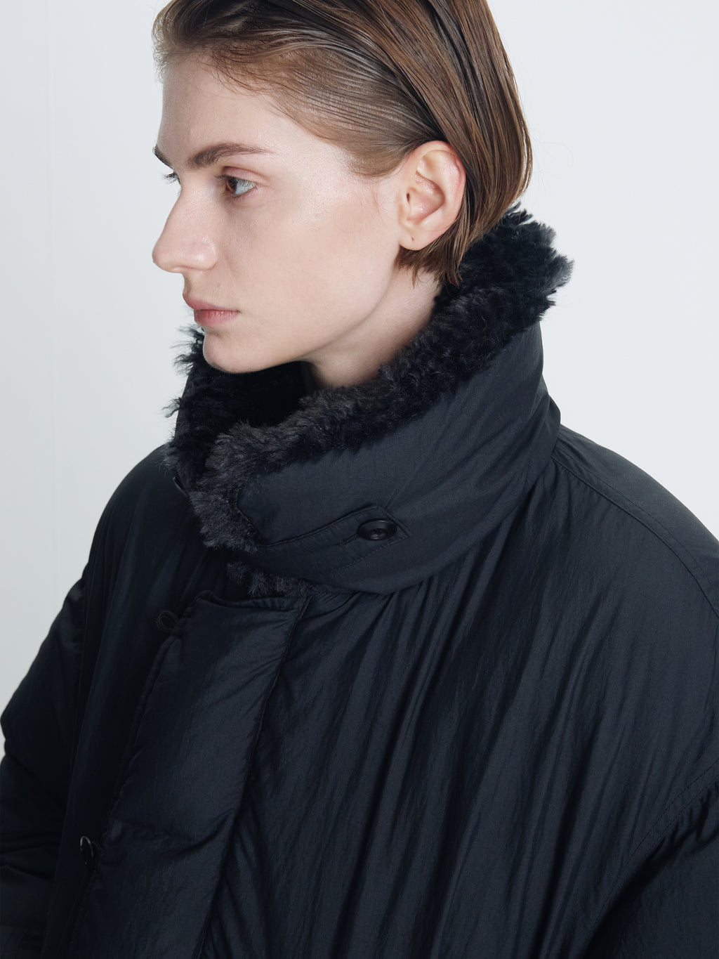 (W) SHEARLING COLLAR PUFFER BLOUSON_ BLACK