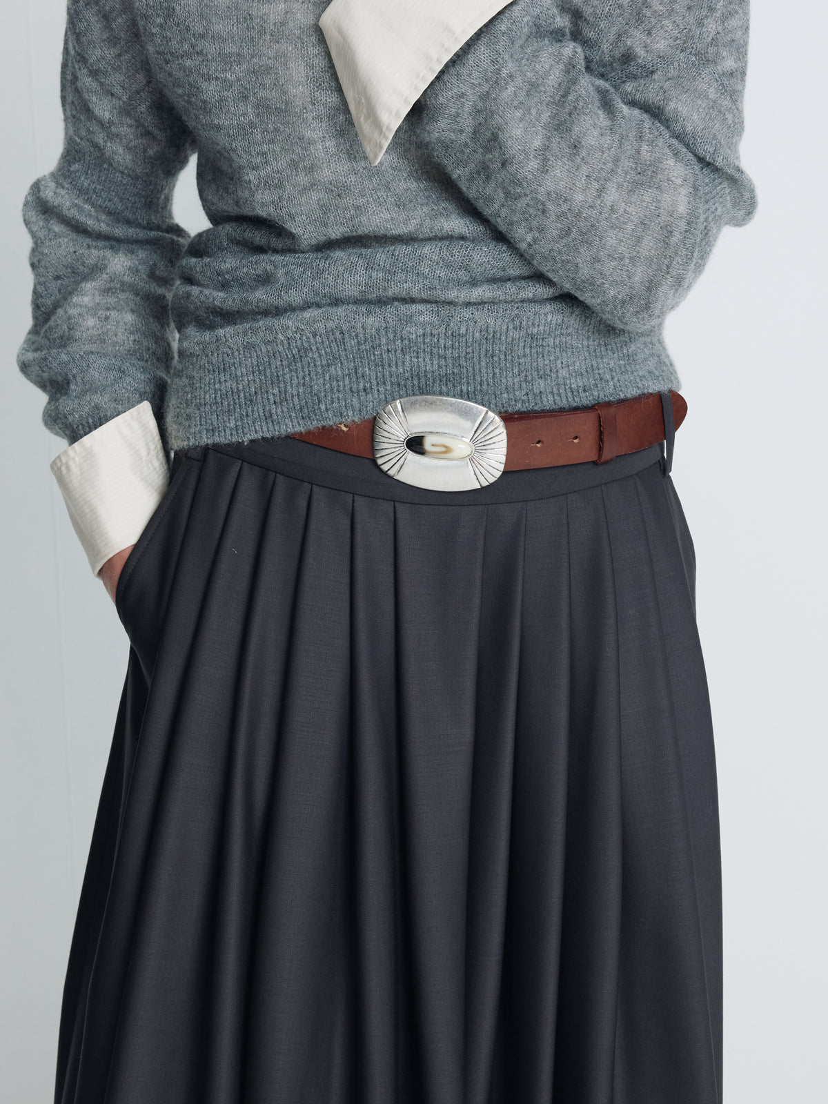 (W) WOOL BALLOON SKIRT_ CHARCOAL