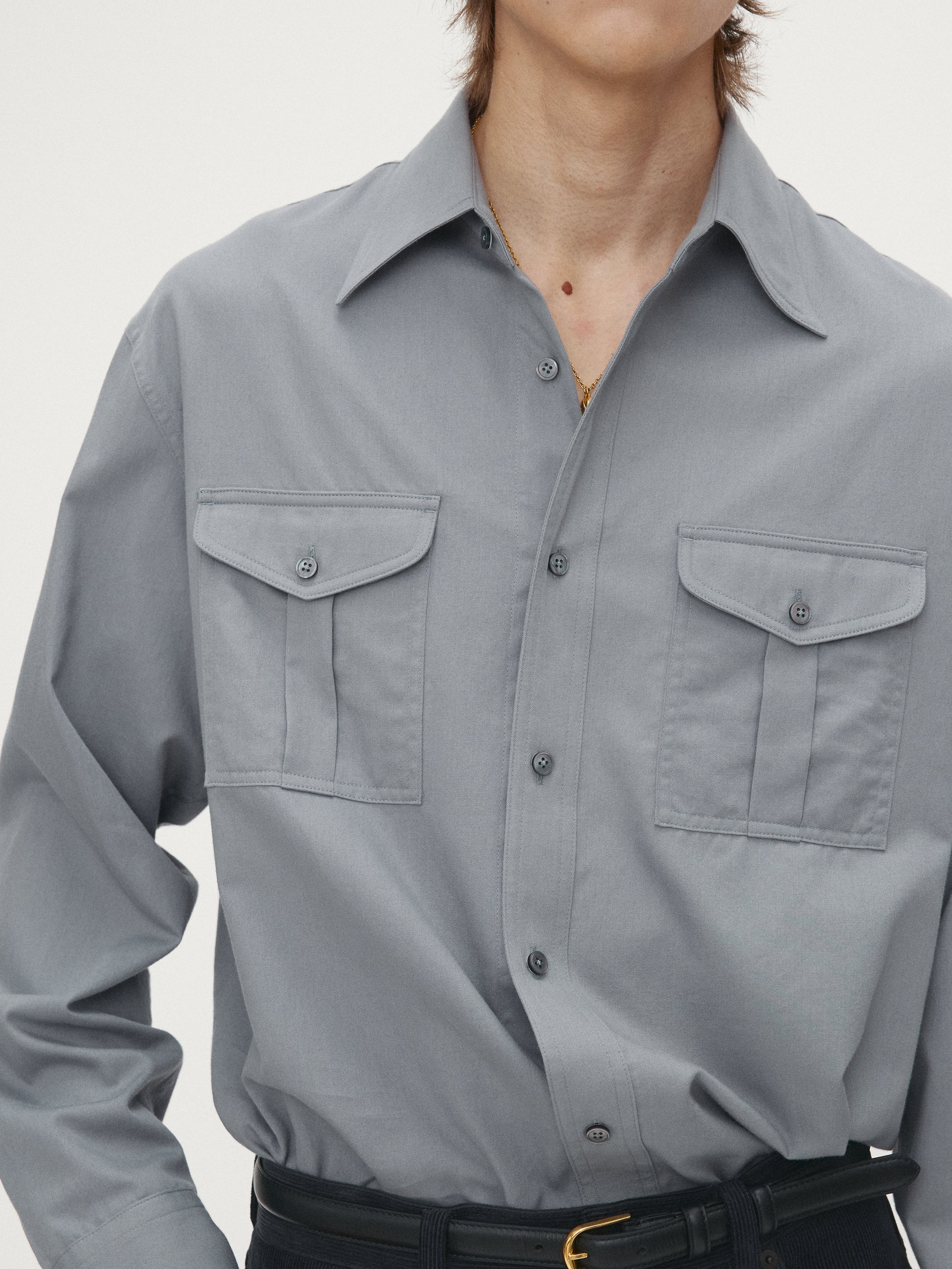 SAND-WASHED COTTON OFFICER SHIRT_ PALE BLUE