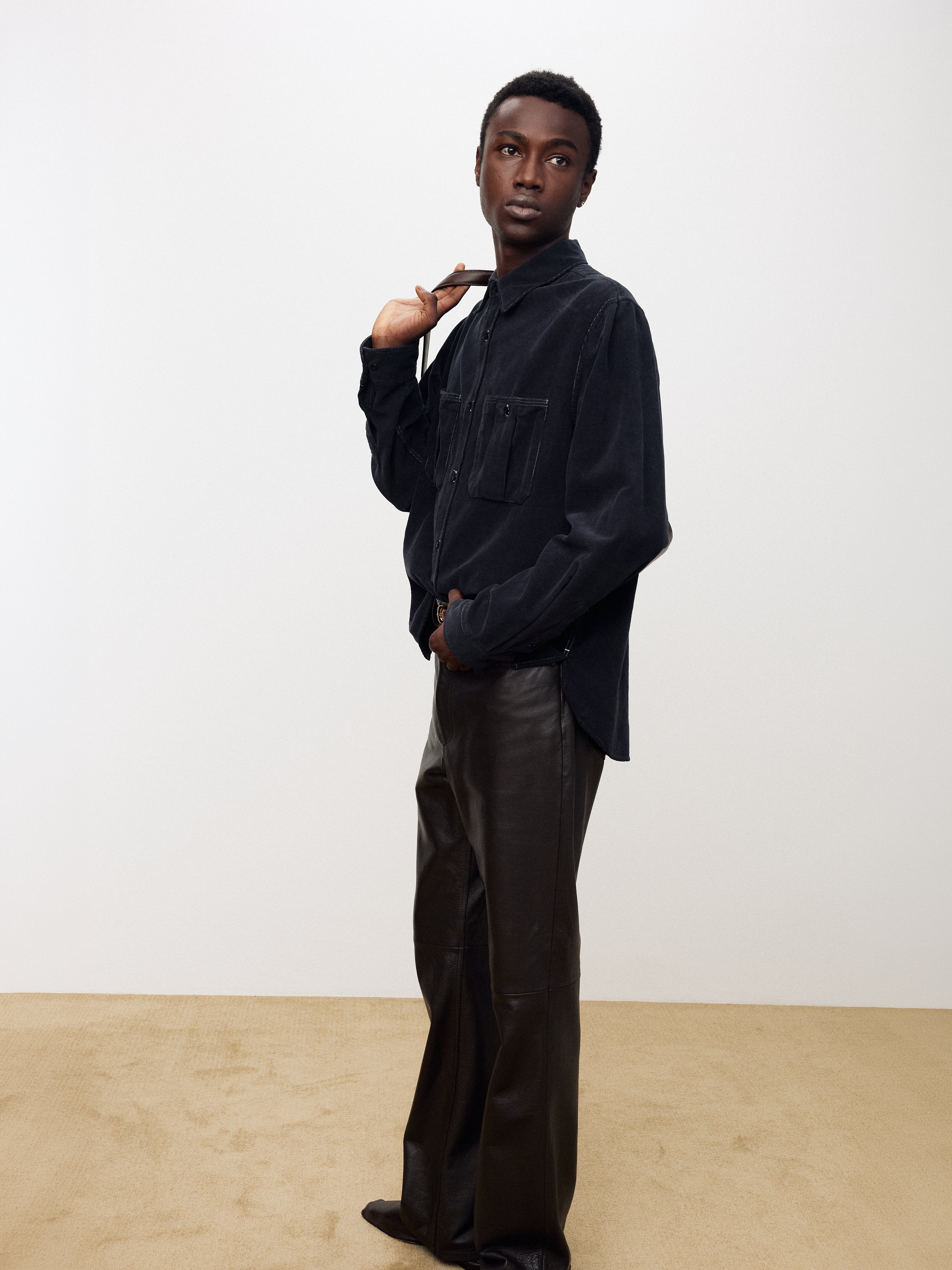 GARMENT-DYED CORDUROY DOUBLE POCKET SHIRT_ NAVY