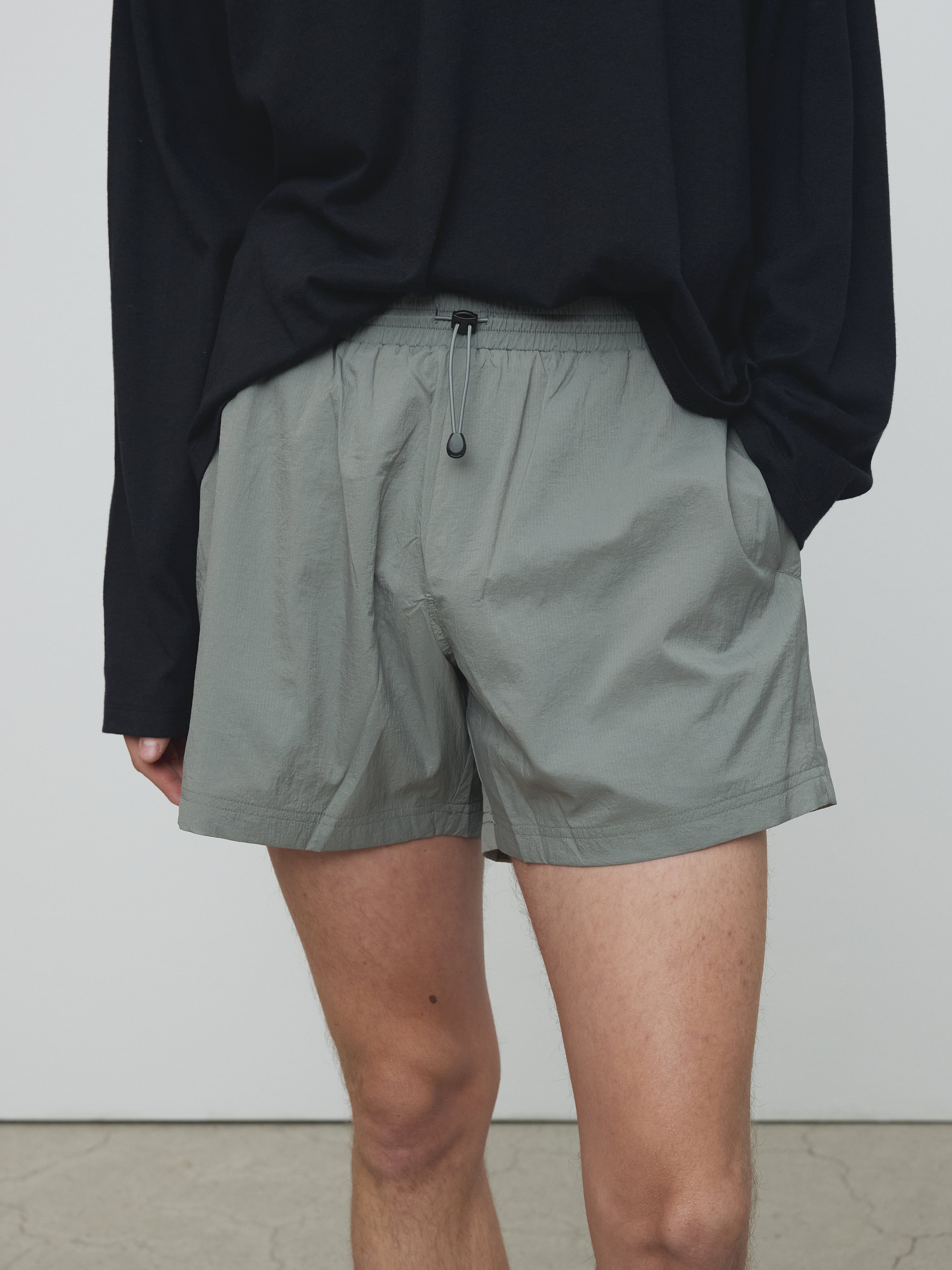 DRAWSTRING TECH SHORTS_ OLIVE GREY