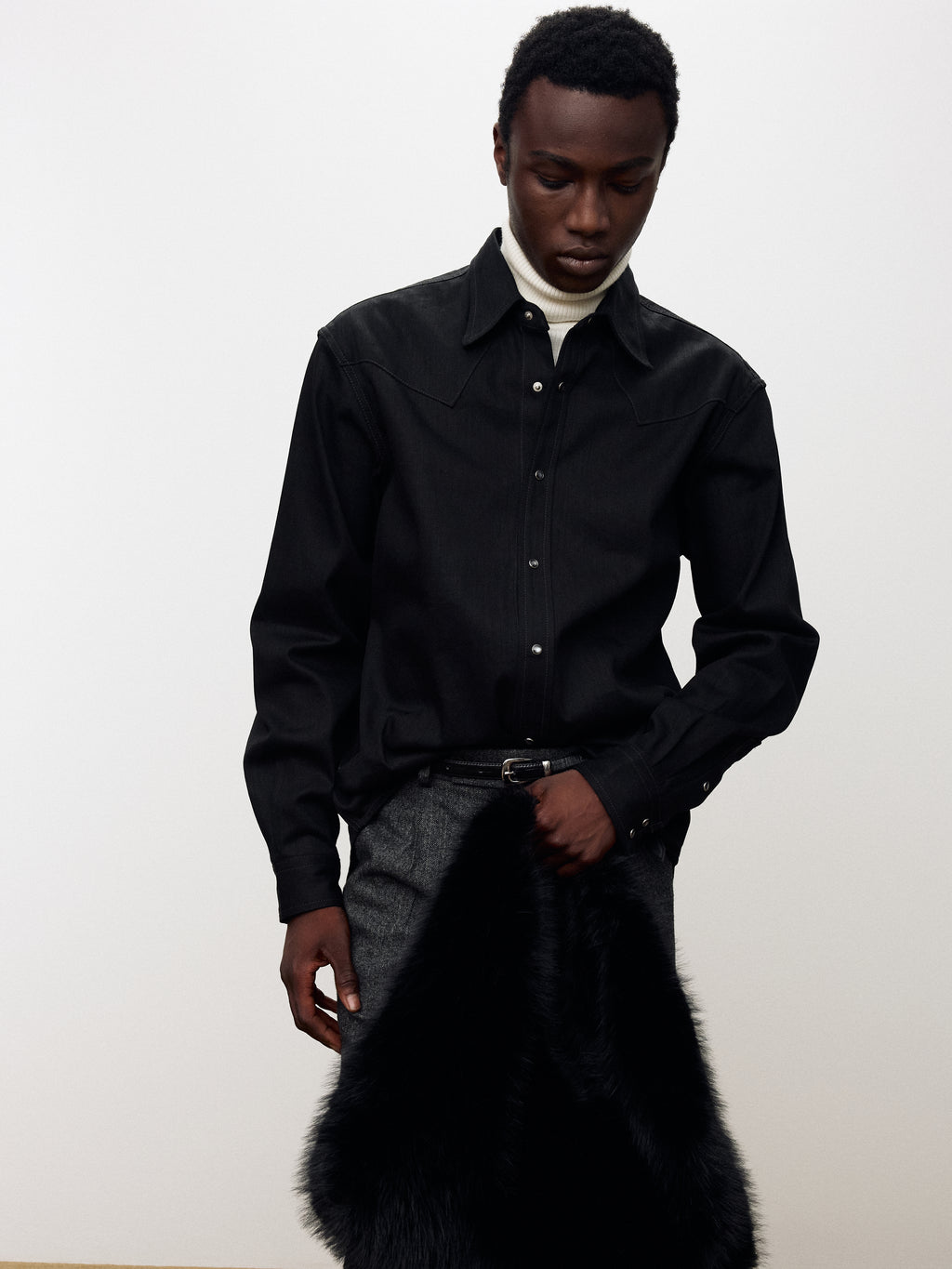 RAW DENIM WESTERN SHIRT_ BLACK