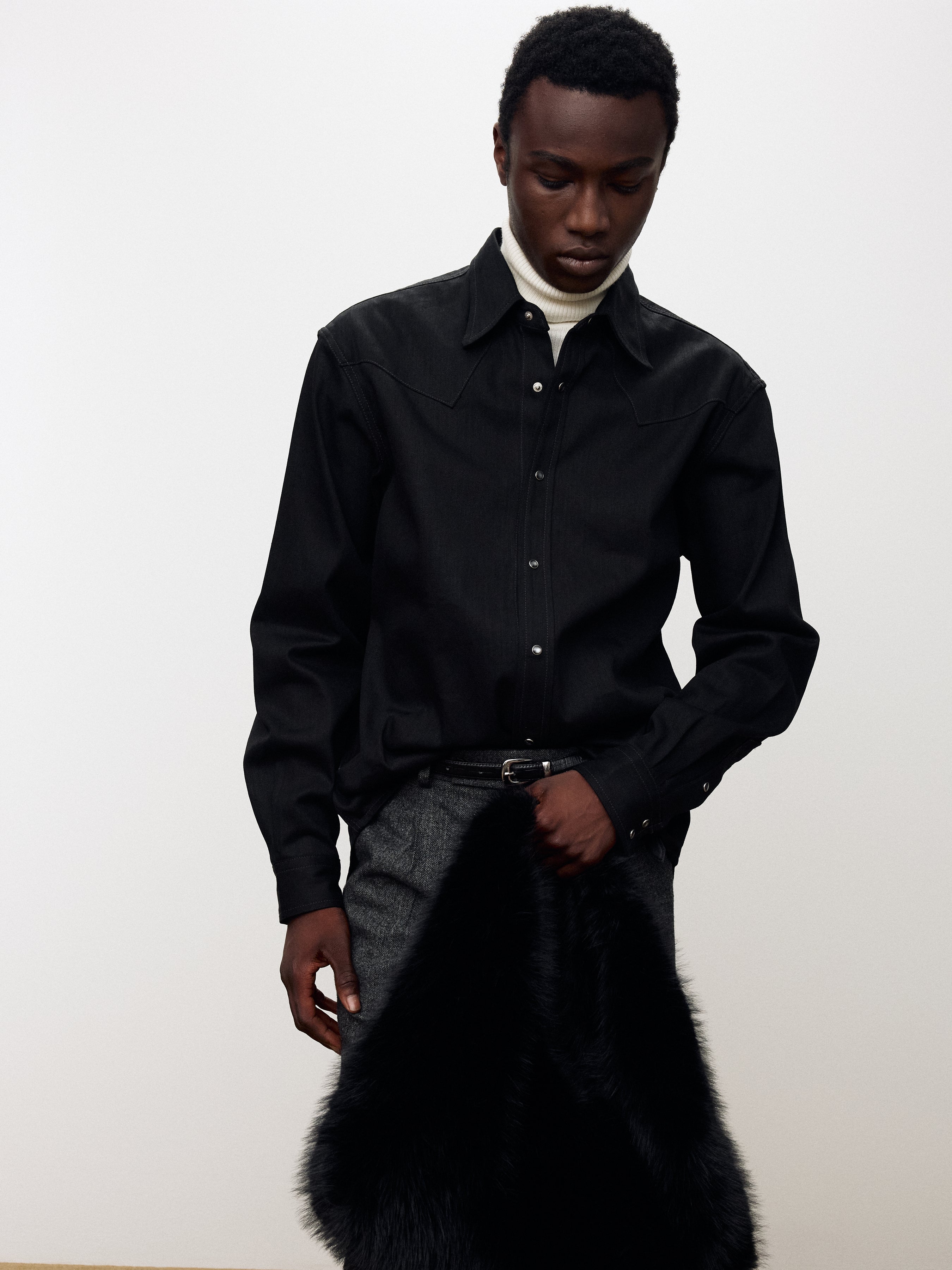 RAW DENIM WESTERN SHIRT_ BLACK