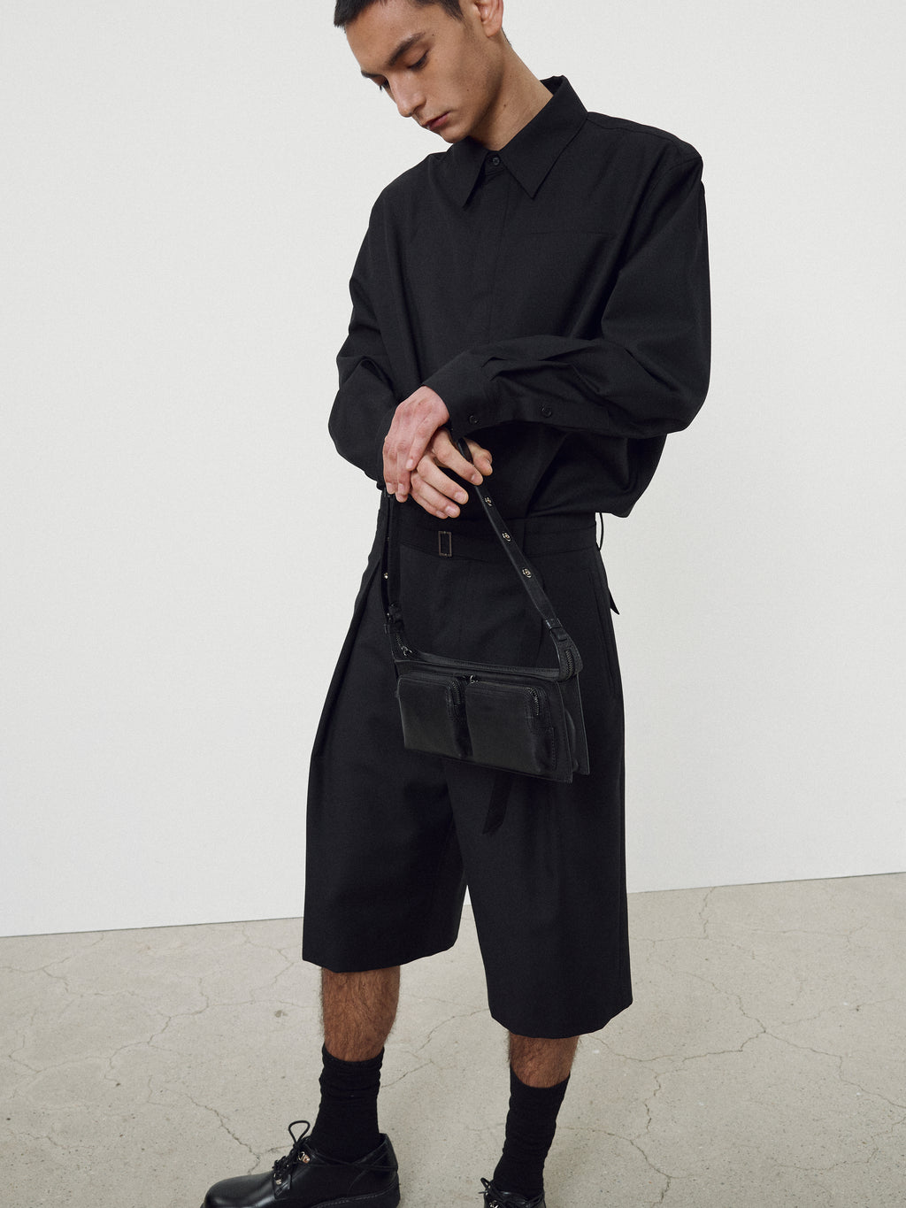 Wool Twill Hidden Pocket Shirt_ Black