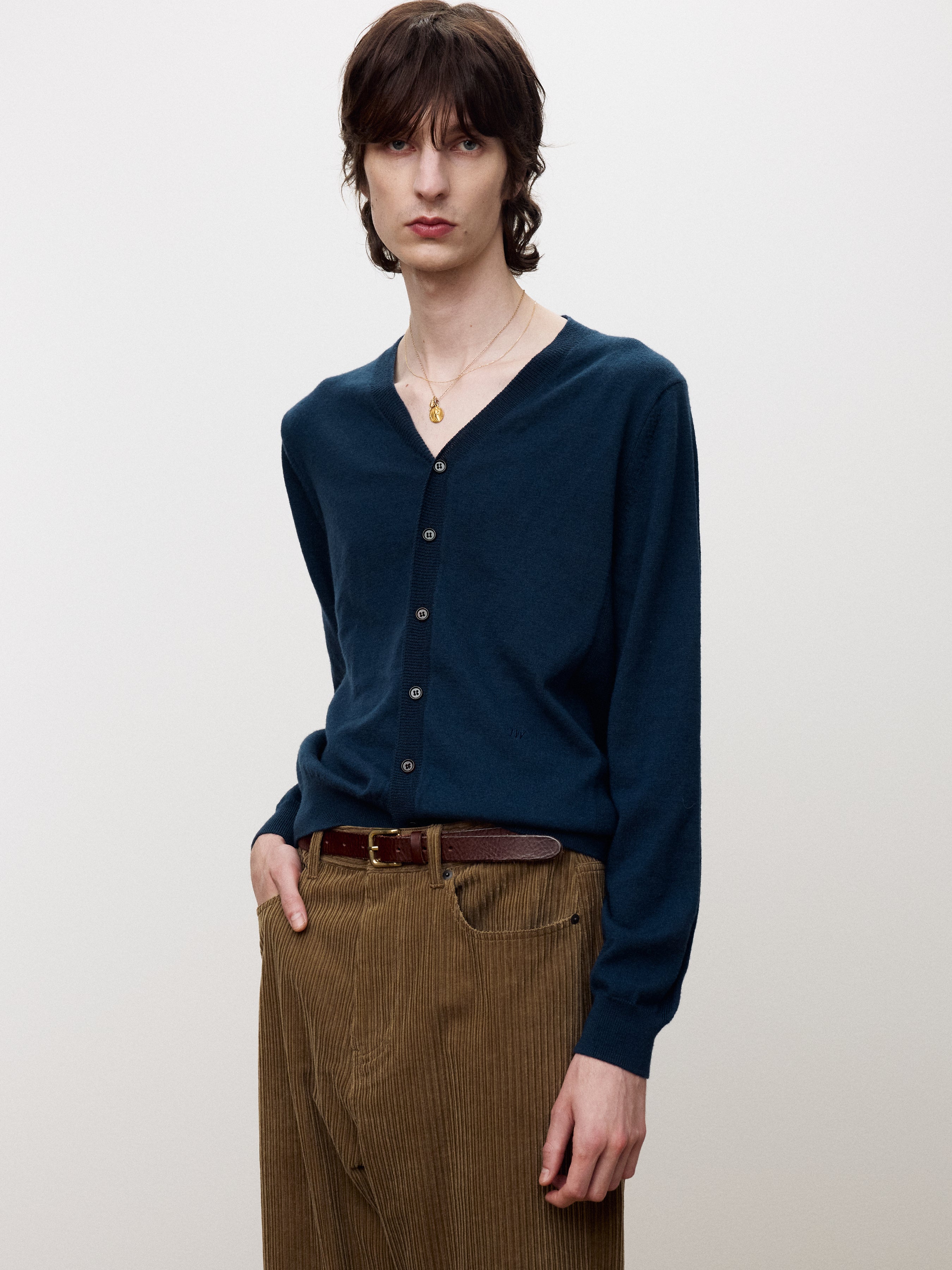 SUPER FINE MERINO WOOL KNIT CARDIGAN_ DARK BLUE