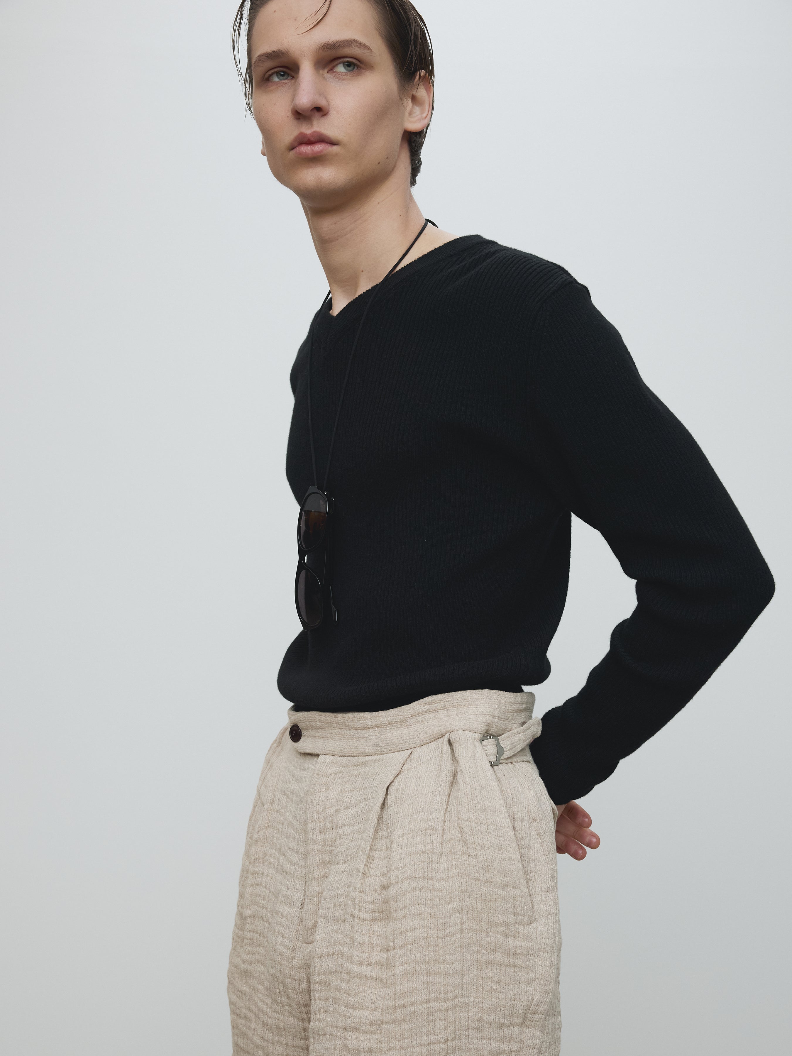 DOUBLE WEAVE LINEN SHORT_ FRENCH BEIGE