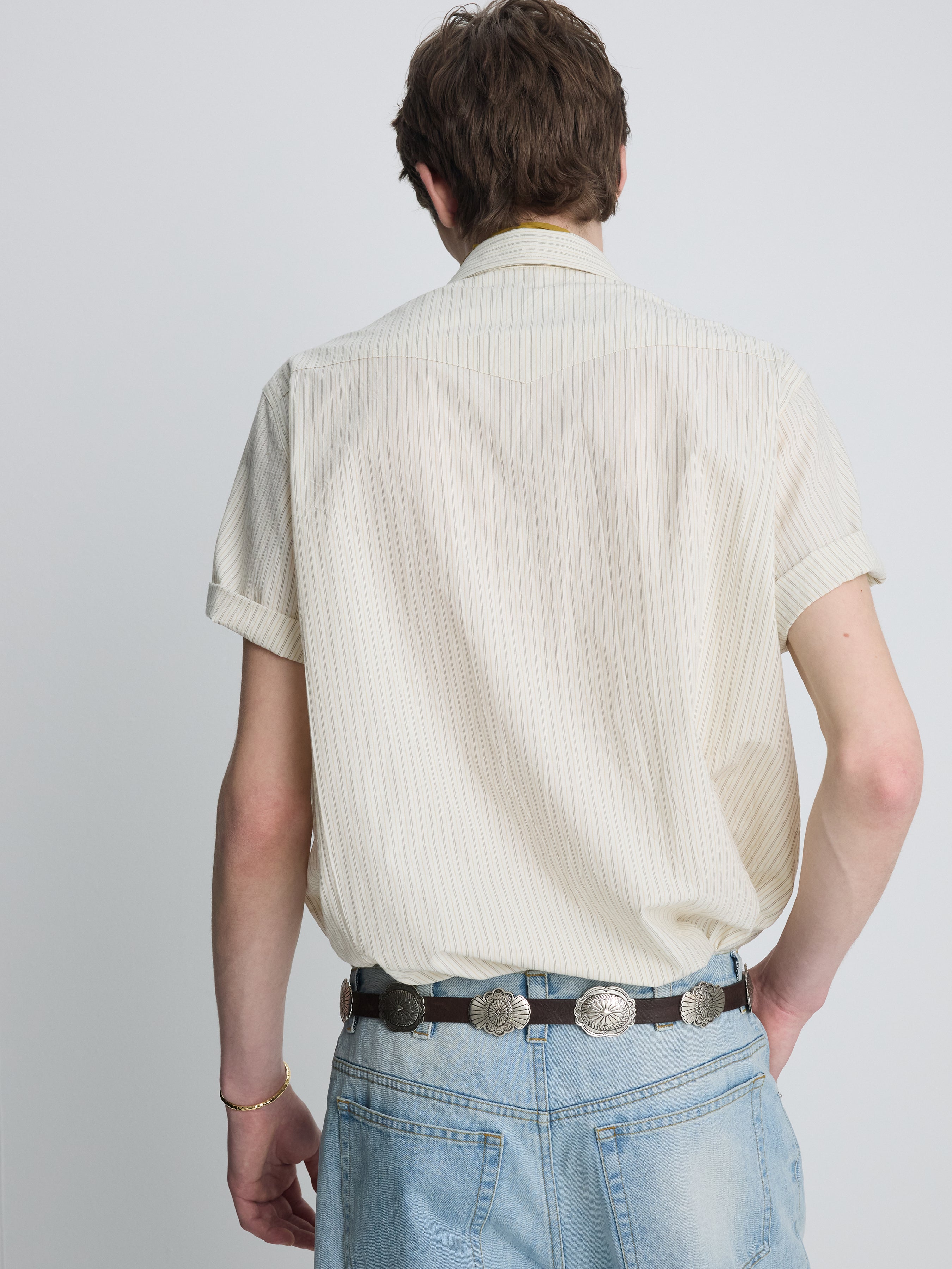 STRIPED COTTON WESTERN SHIRT_ ECRU