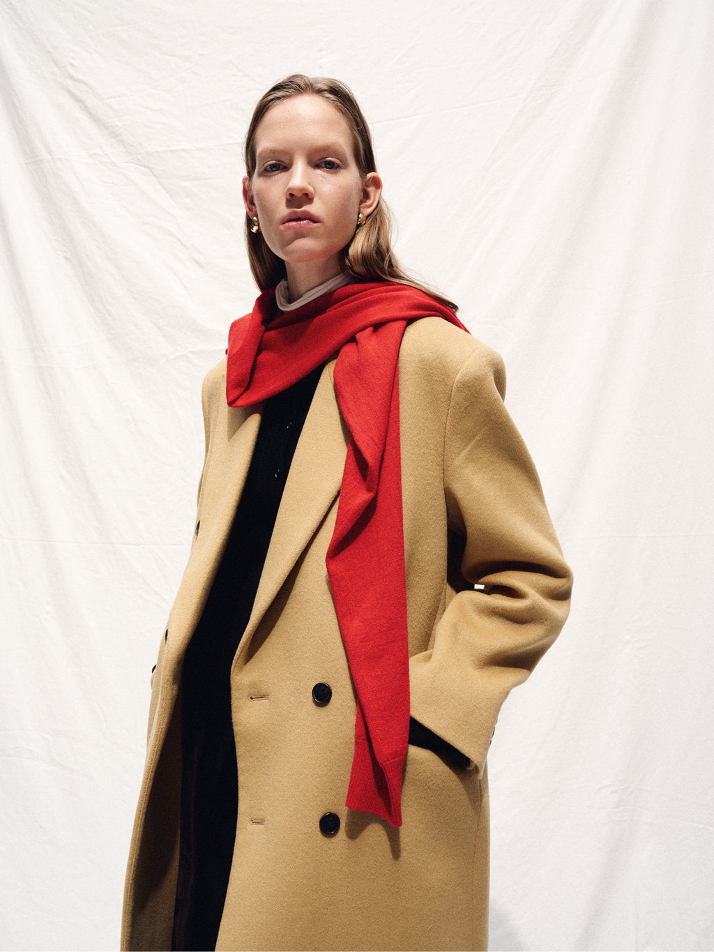 (W) WOOL TAILORED DOUBLE-BREASTED MAXI COAT_ CAMEL