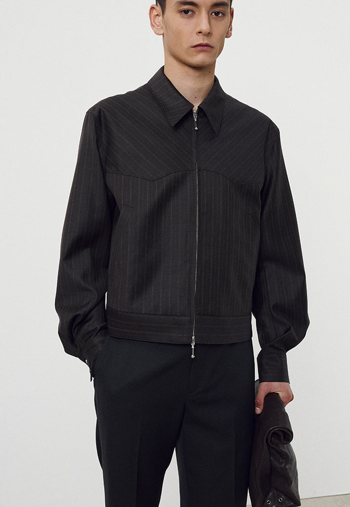 Worsted Wool Western Blouson Jacket_ Brown Stripe